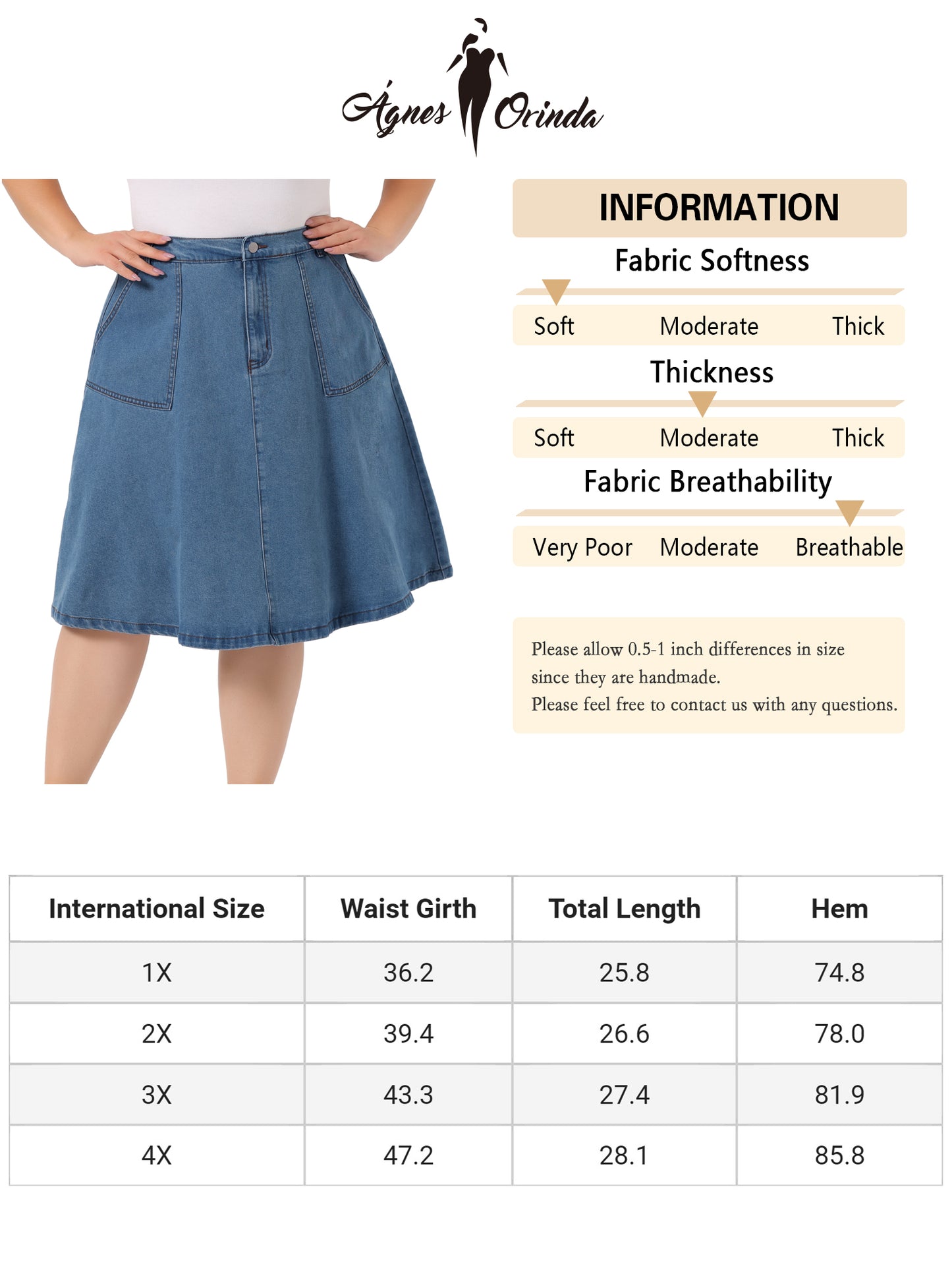 Women Plus Size Denim Skirt Casual A Line Pockets Midi Skirt