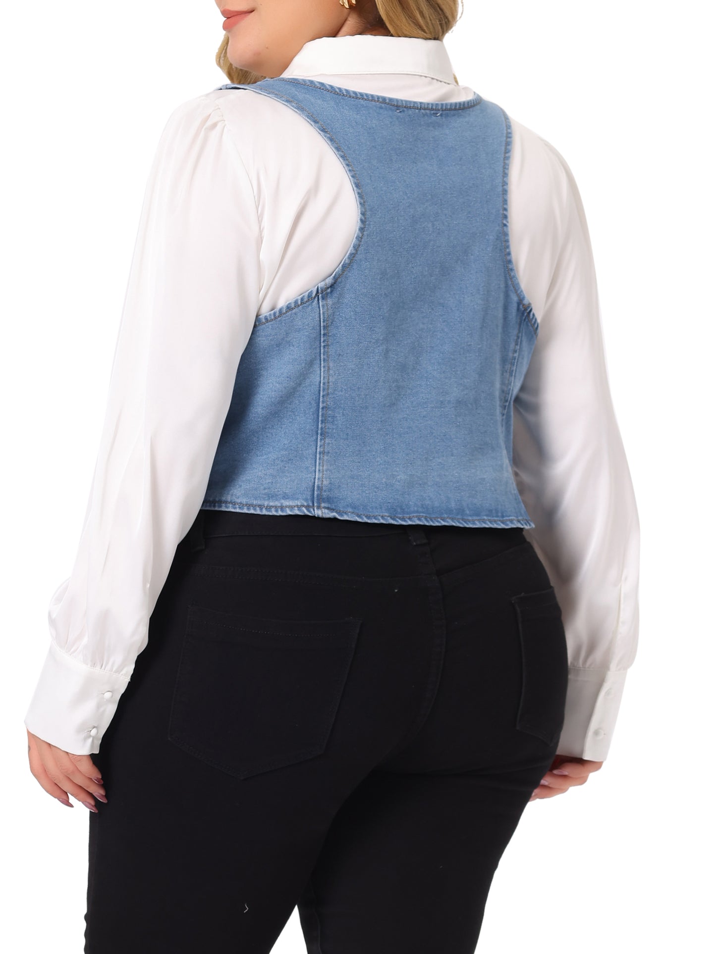 Women Plus Size Denim Vest Jean Top Button Down Waistcoat Casual Sleeveless Jacket