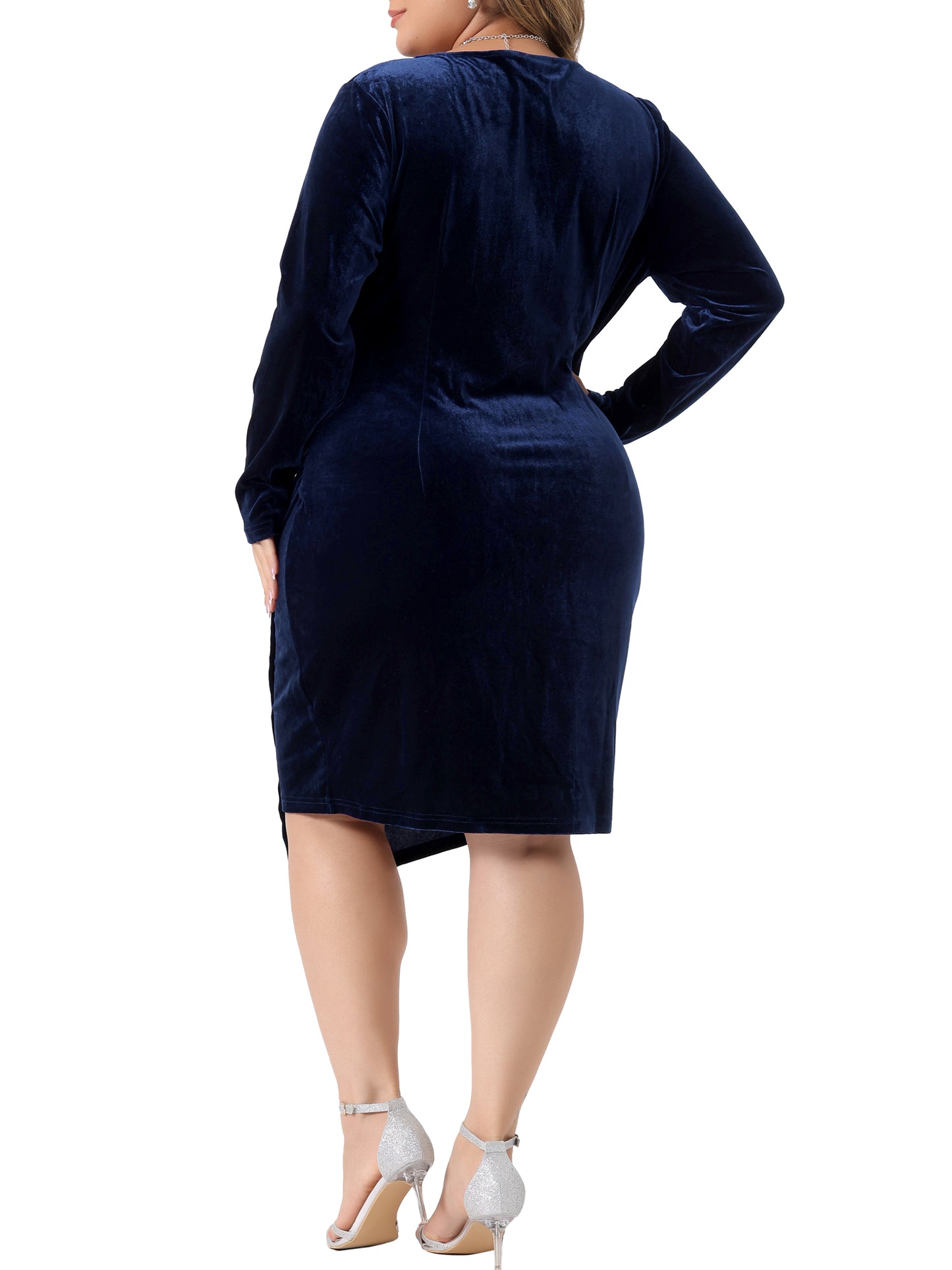 Women Plus Size Dresses Long Sleeve Velvet Bodycon Wrap V Neck Ruched Sexy Party Cocktail Dress