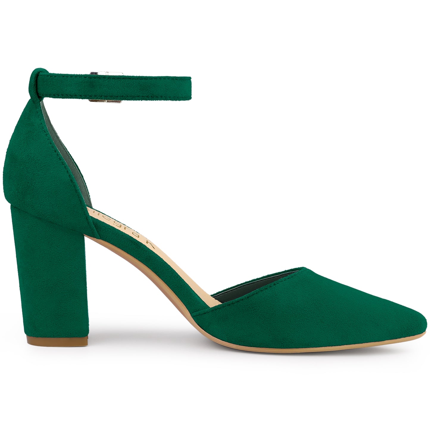 Women's Ankle Strap Pointed Toe Block Heels Pumps