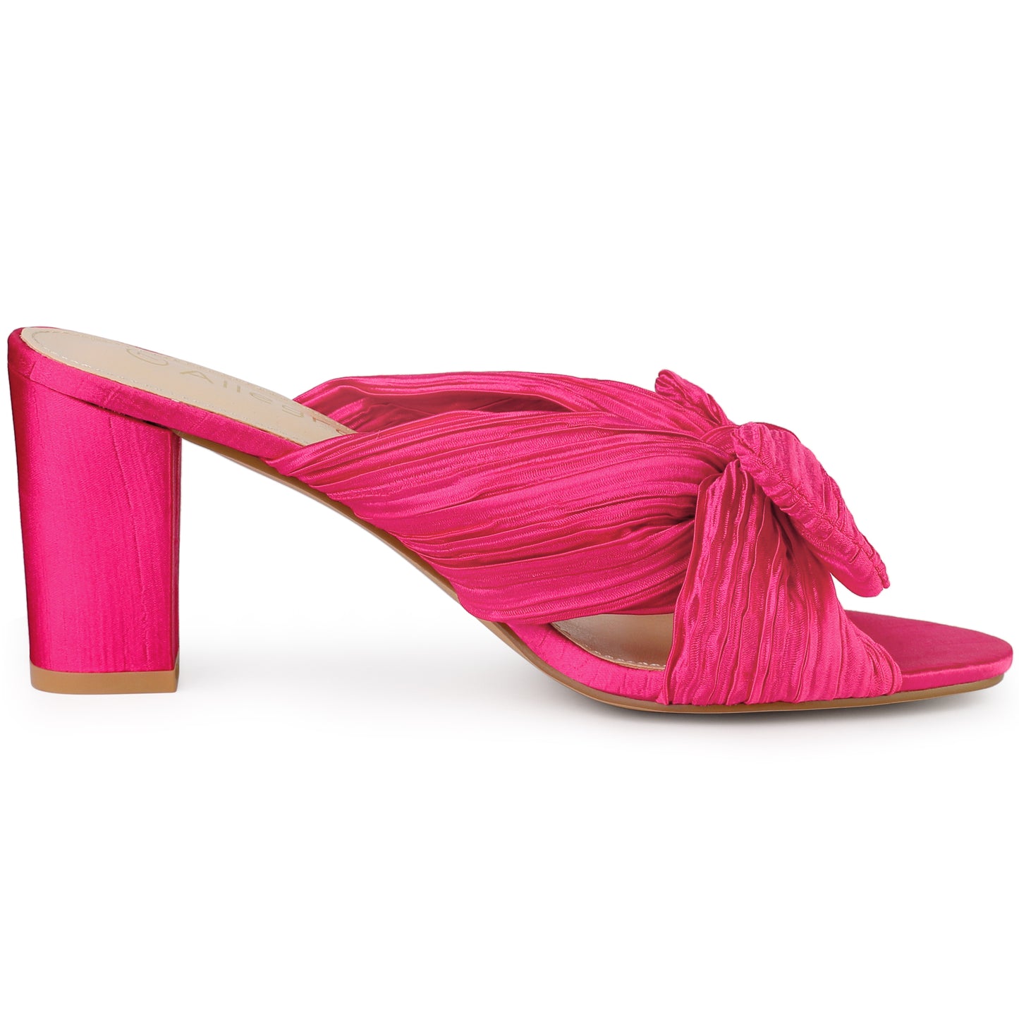 Women's Pleated Bowknot Slip On Chunky Heels Slide Sandals