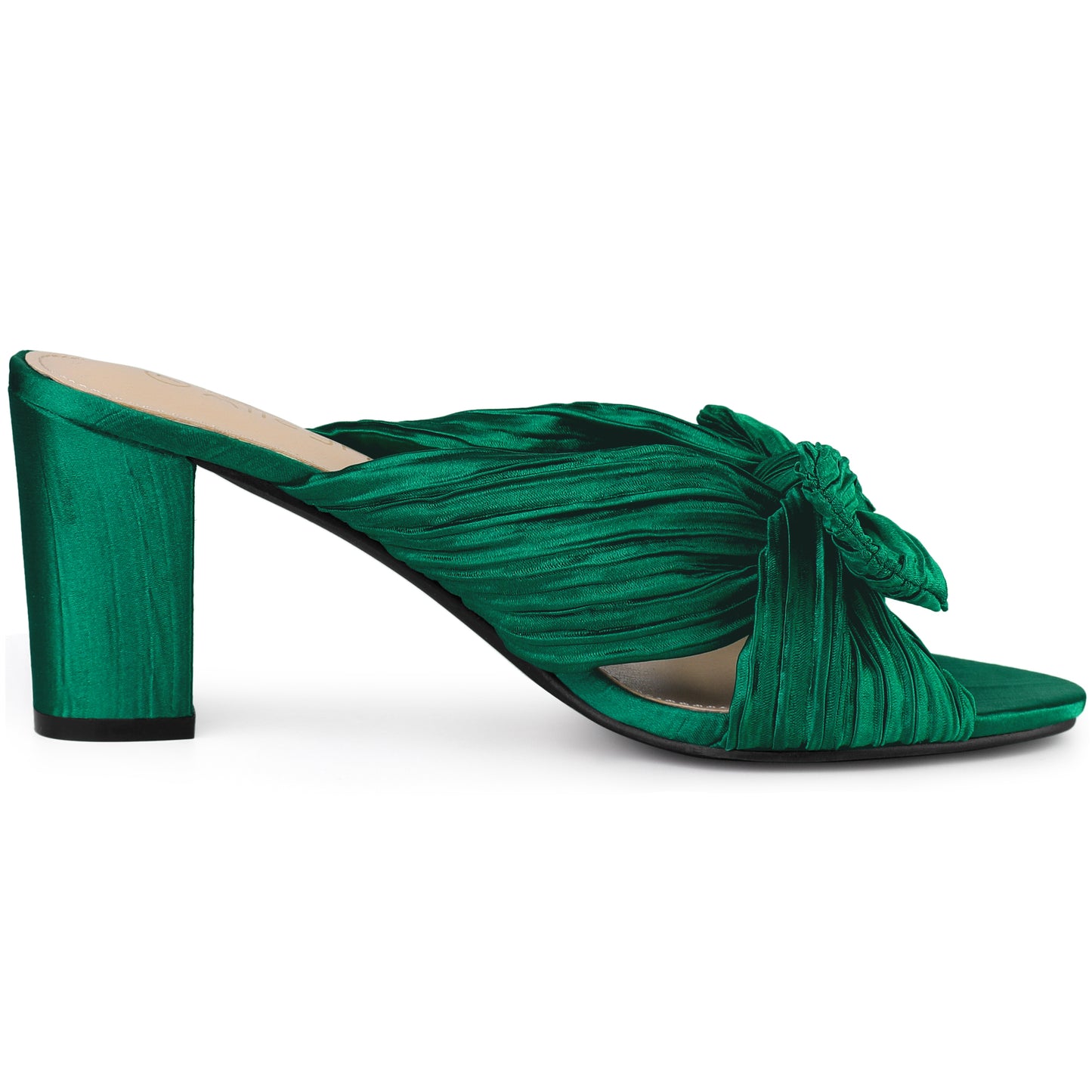 Women's Pleated Bowknot Slip On Chunky Heels Slide Sandals