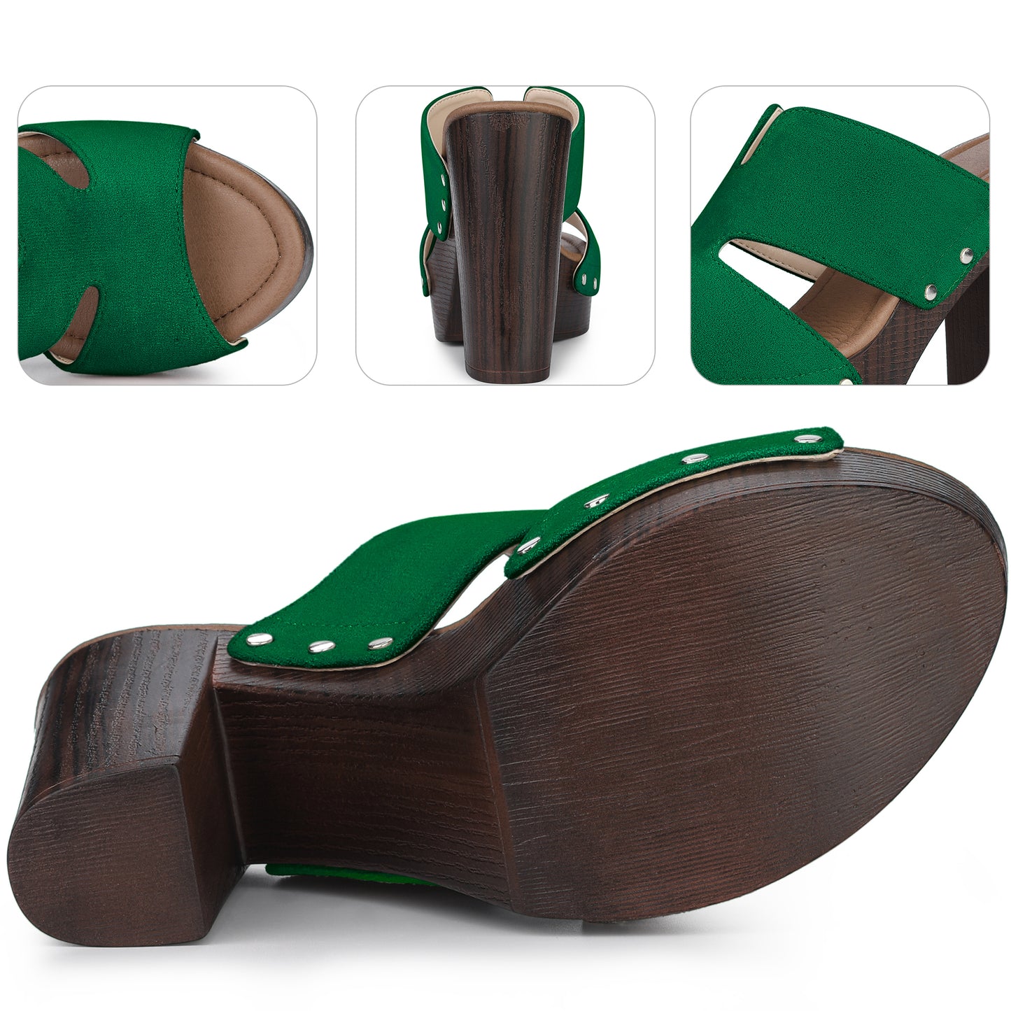 Women Platform Slip On Block High Heels Slides Sandals