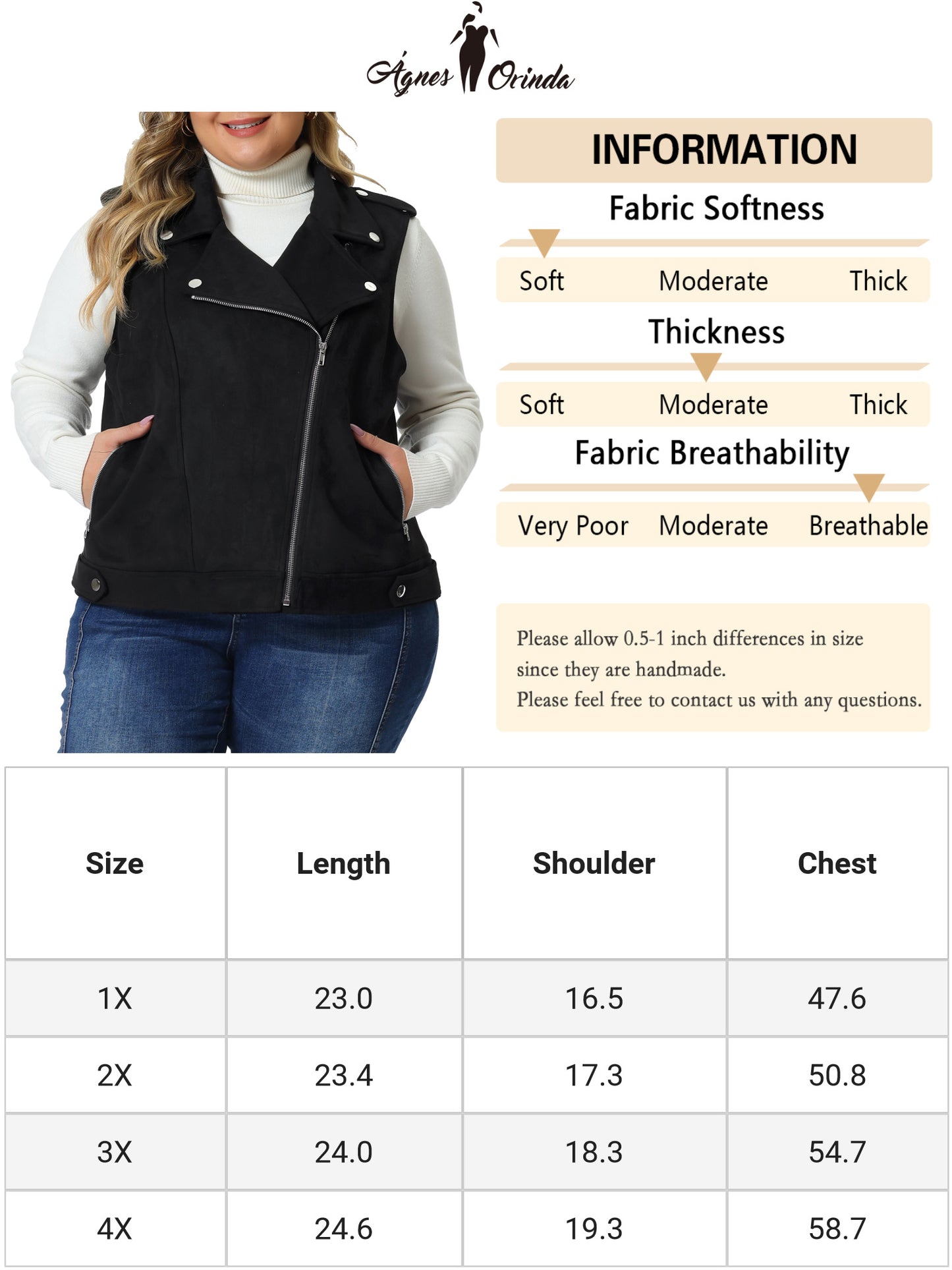 Women Plus Size Faux Suede Vest Utility Moto Biker Sleeveless Lapel Zipper Jacket Vest