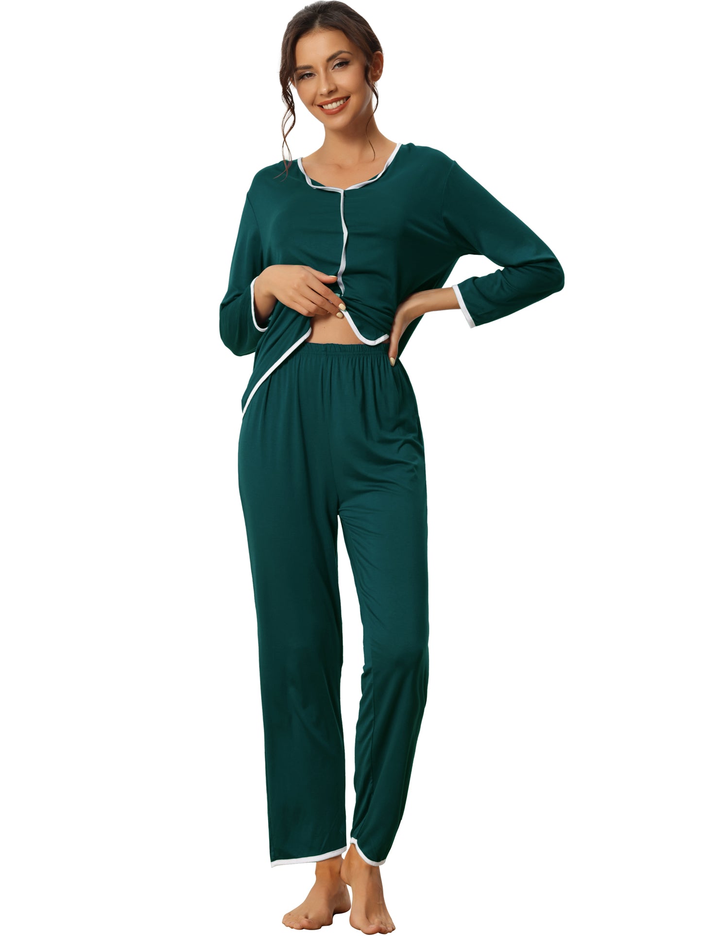 Women's Sleepwear Long Sleeve Pajamas Pullover Tops with Pants Lounge Sets