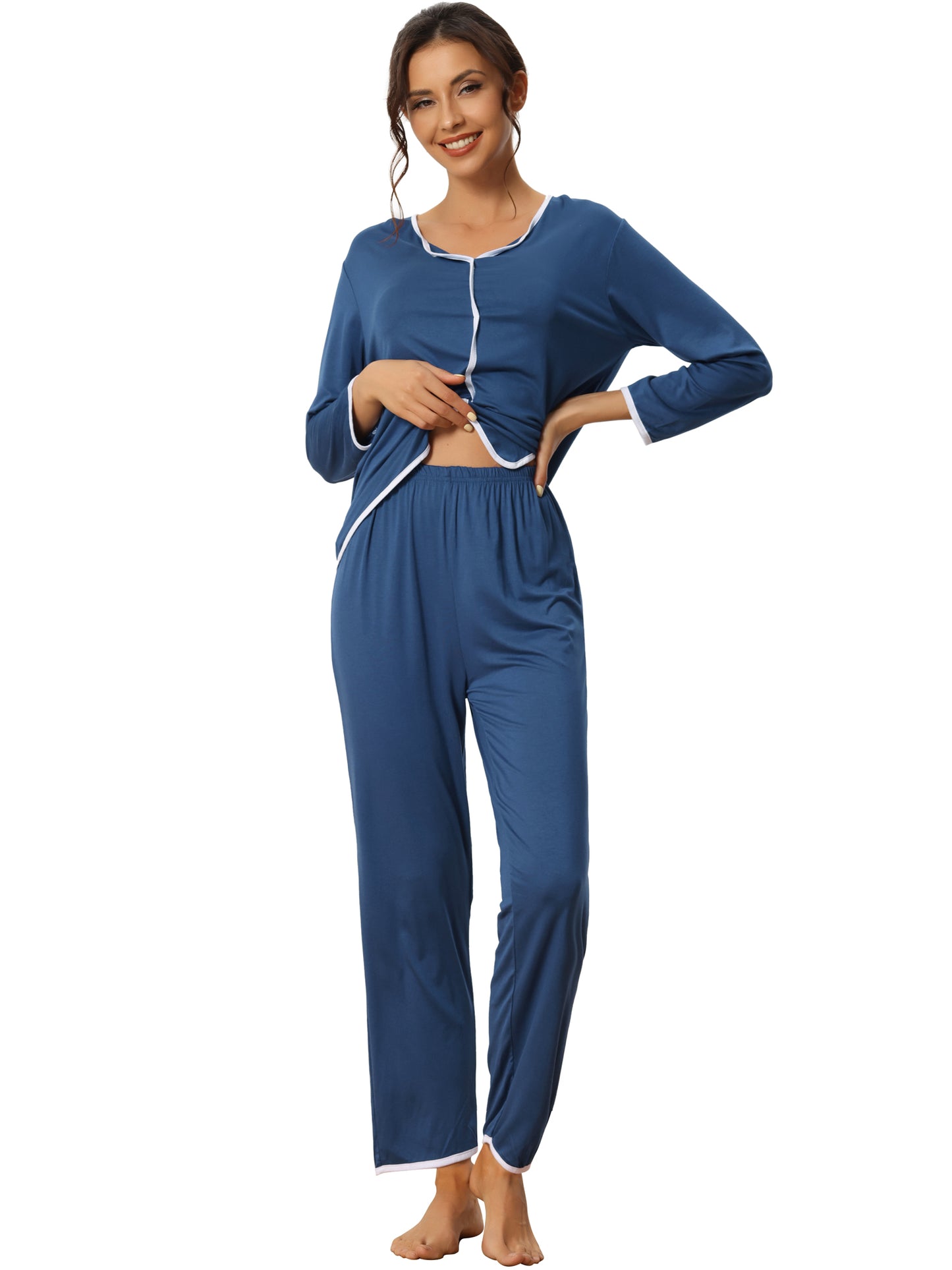 Women's Sleepwear Long Sleeve Pajamas Pullover Tops with Pants Lounge Sets