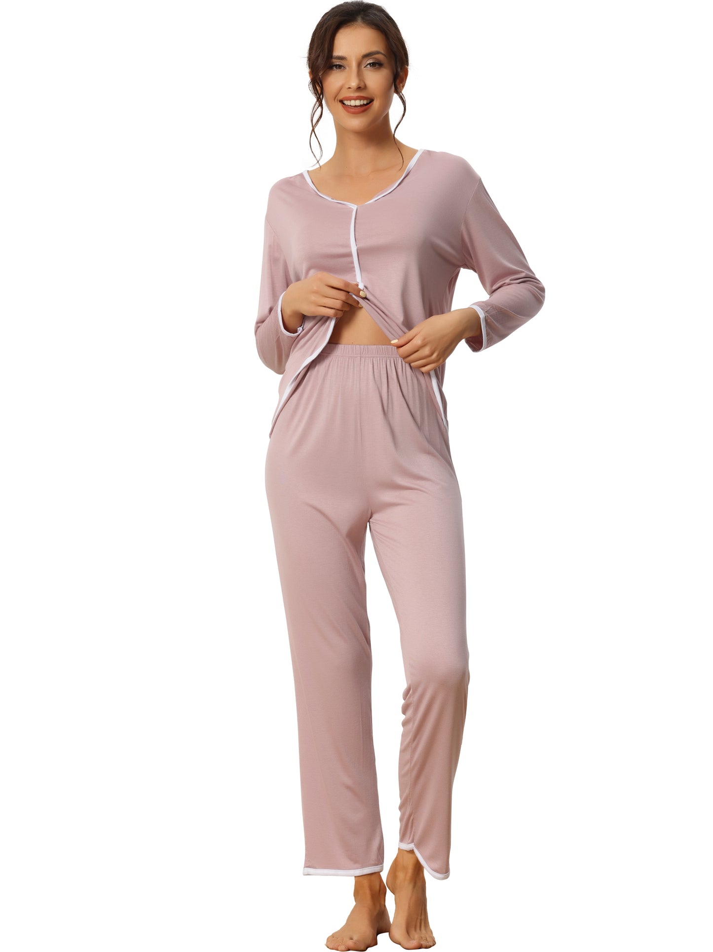 Women's Sleepwear Long Sleeve Pajamas Pullover Tops with Pants Lounge Sets