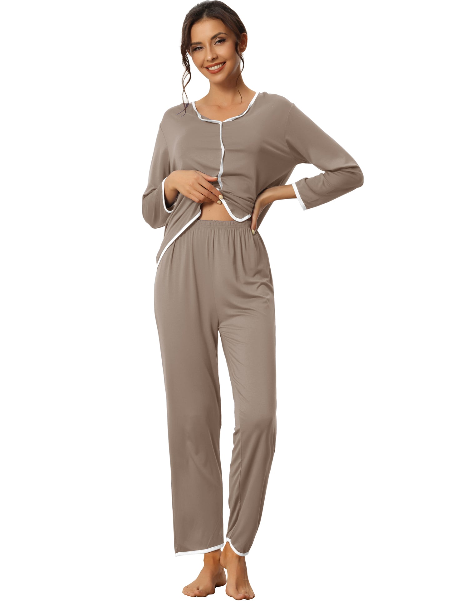 Women's Sleepwear Long Sleeve Pajamas Pullover Tops with Pants Lounge Sets