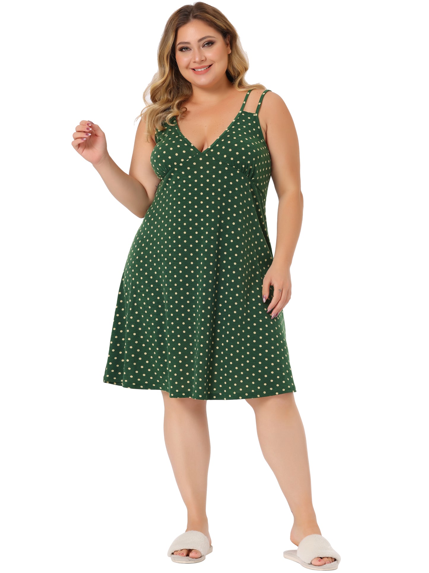 Women Plus Size Nightgowns Polka Dots Nightshirt Tank Cami Lingerie Chemises Sleepwear Pajamas