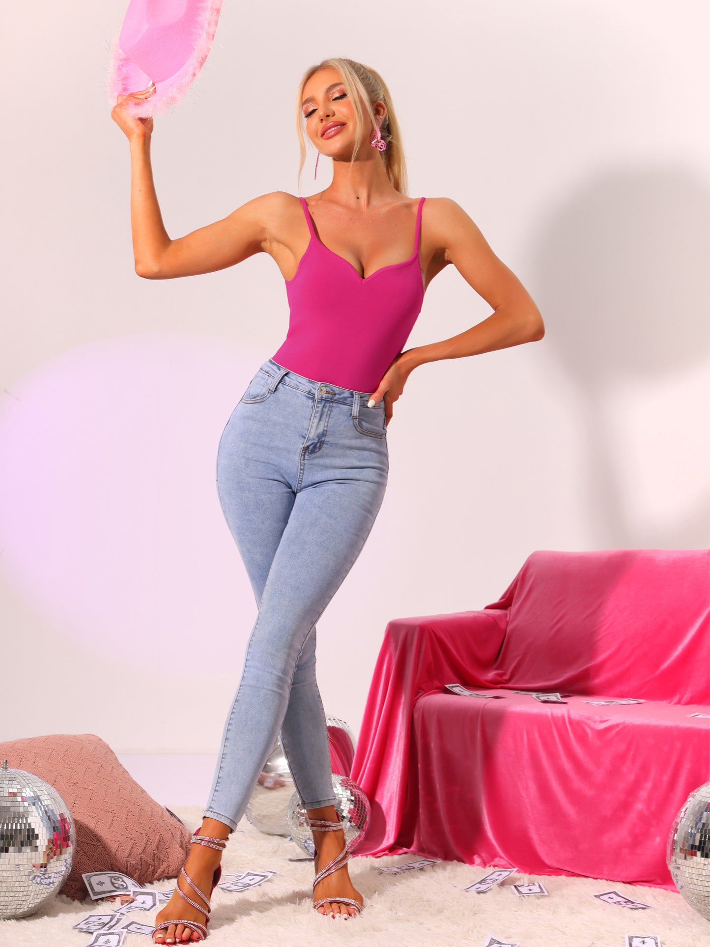 Women's Sexy Shapewear Bodysuit Spaghetti Strap Sleeveless Sweetheart Neck Bodysuits Tank Top