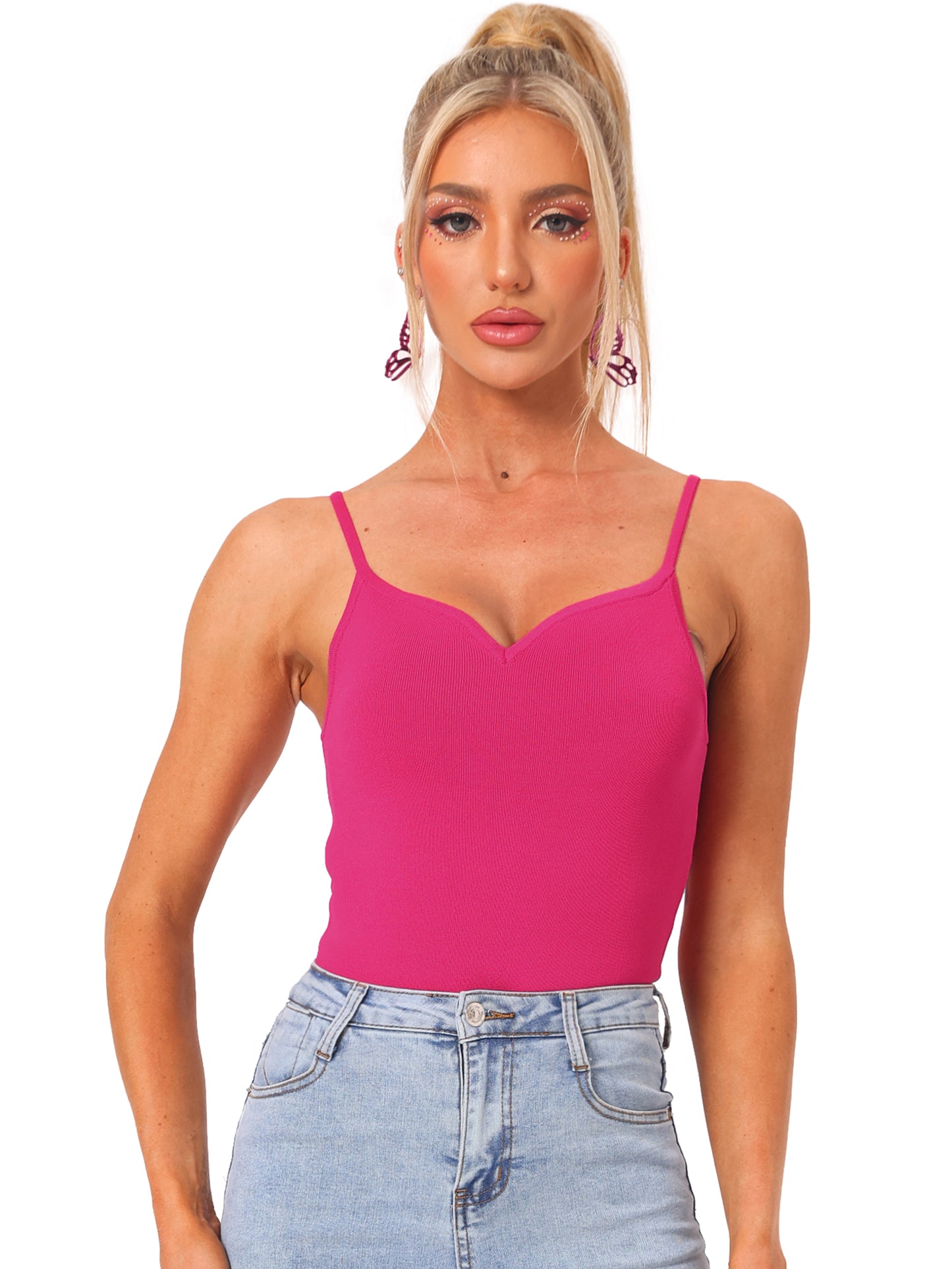 Women's Sexy Shapewear Bodysuit Spaghetti Strap Sleeveless Sweetheart Neck Bodysuits Tank Top
