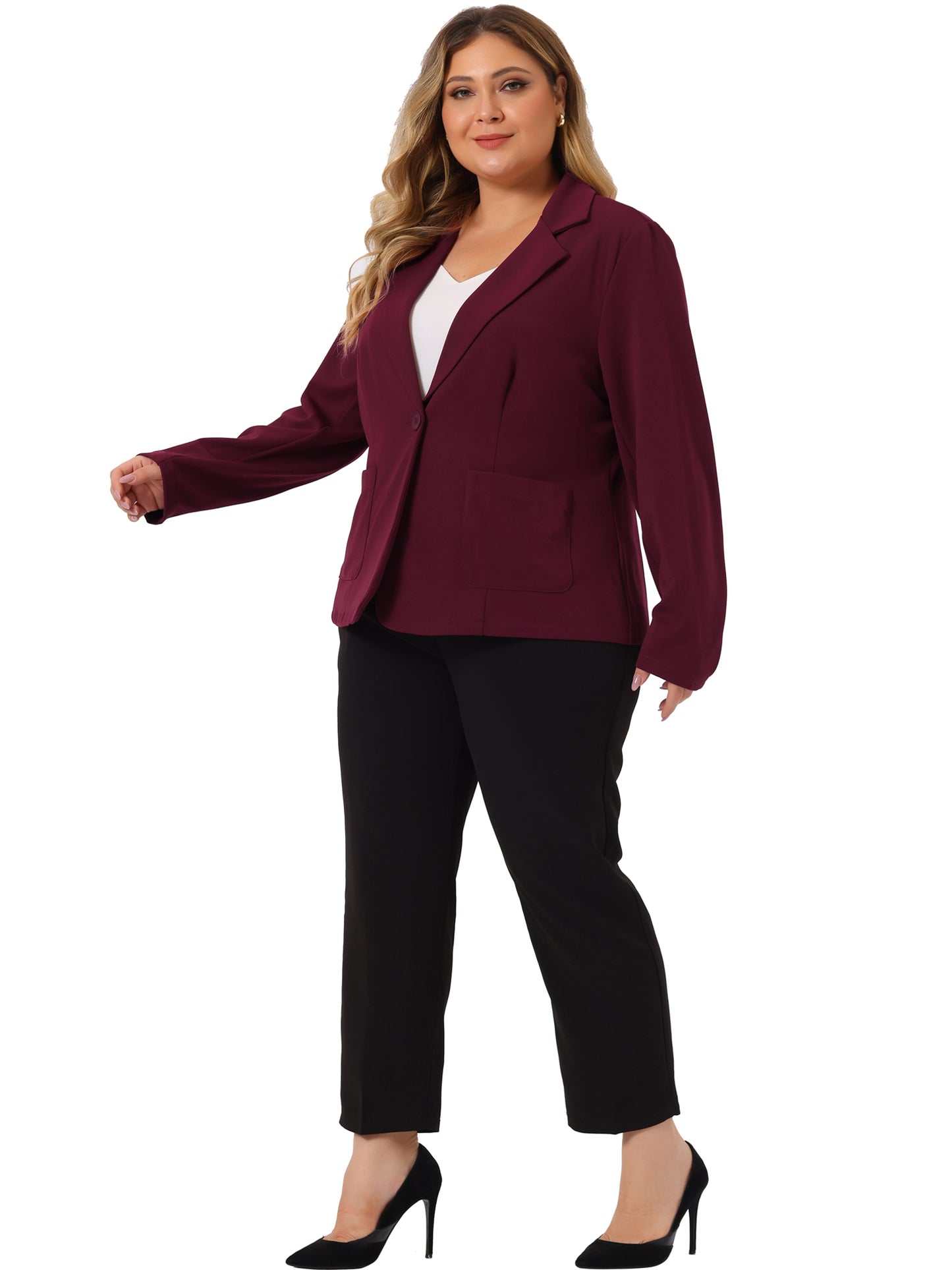 Women Plus Size Blazer Work Jacket Notch Lapel Buttons Front Blazers Jackets