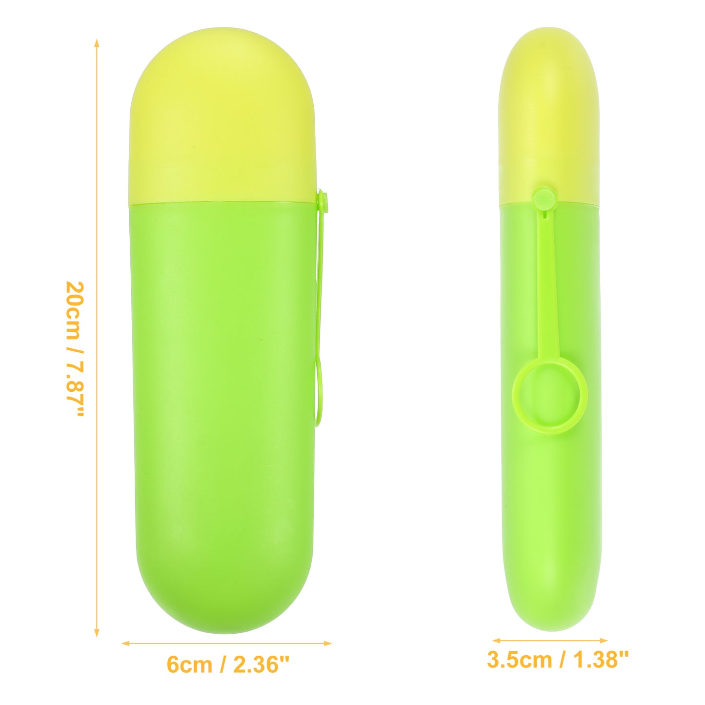 1 Pc Portable Plastic Traveling Toothbrush Holders Case, 7.87"x2.36"x1.38" Yellow Green