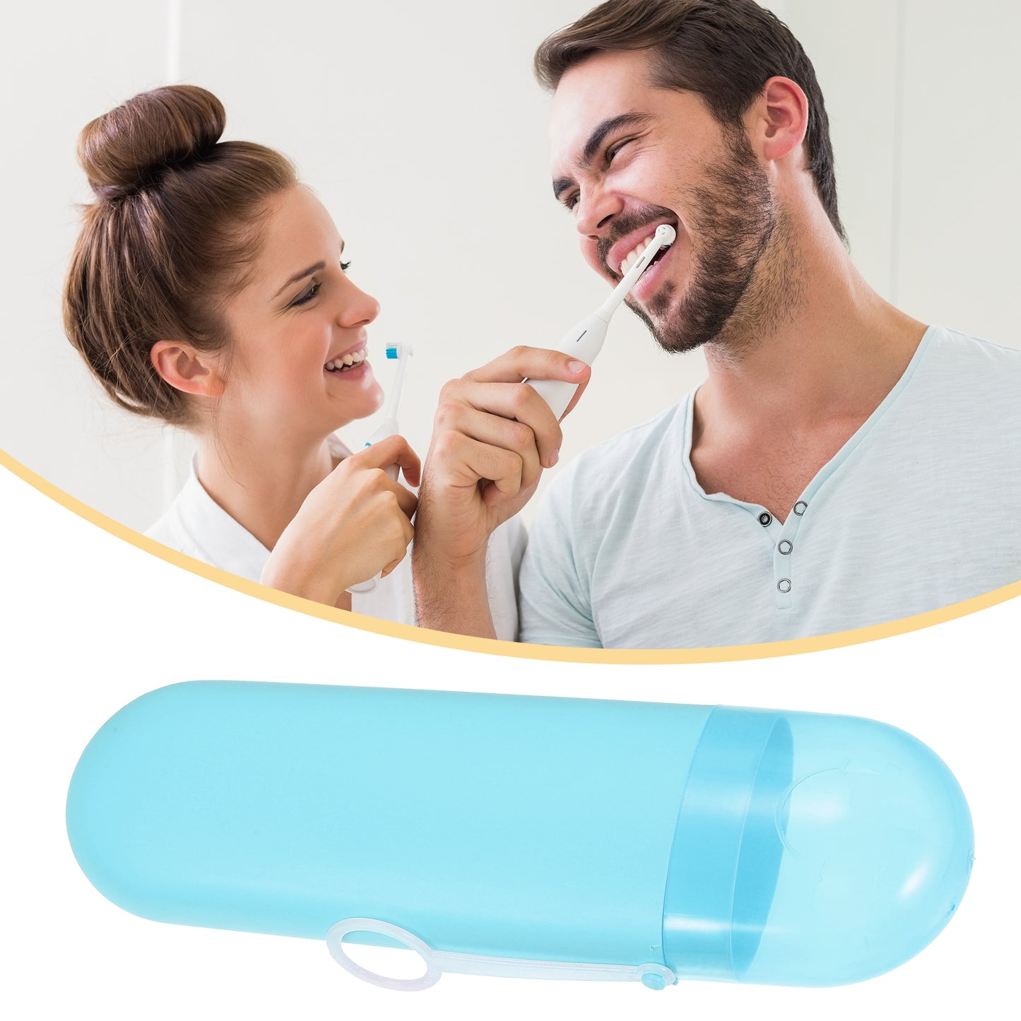 Estuche de plástico portátil para cepillos de dientes con gancho para viaje, 20,3 x 6 x 3,5 cm, color azul