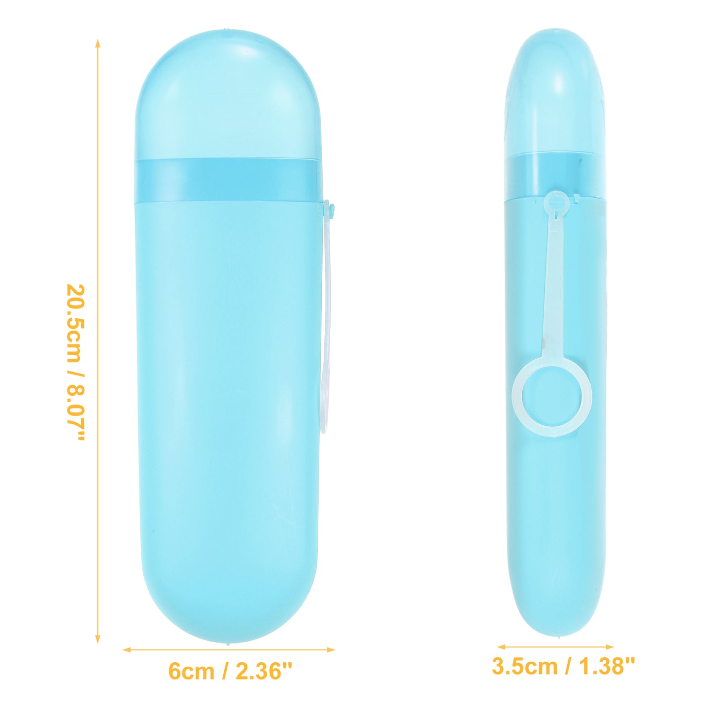 Estuche de plástico portátil para cepillos de dientes con gancho para viaje, 20,3 x 6 x 3,5 cm, color azul