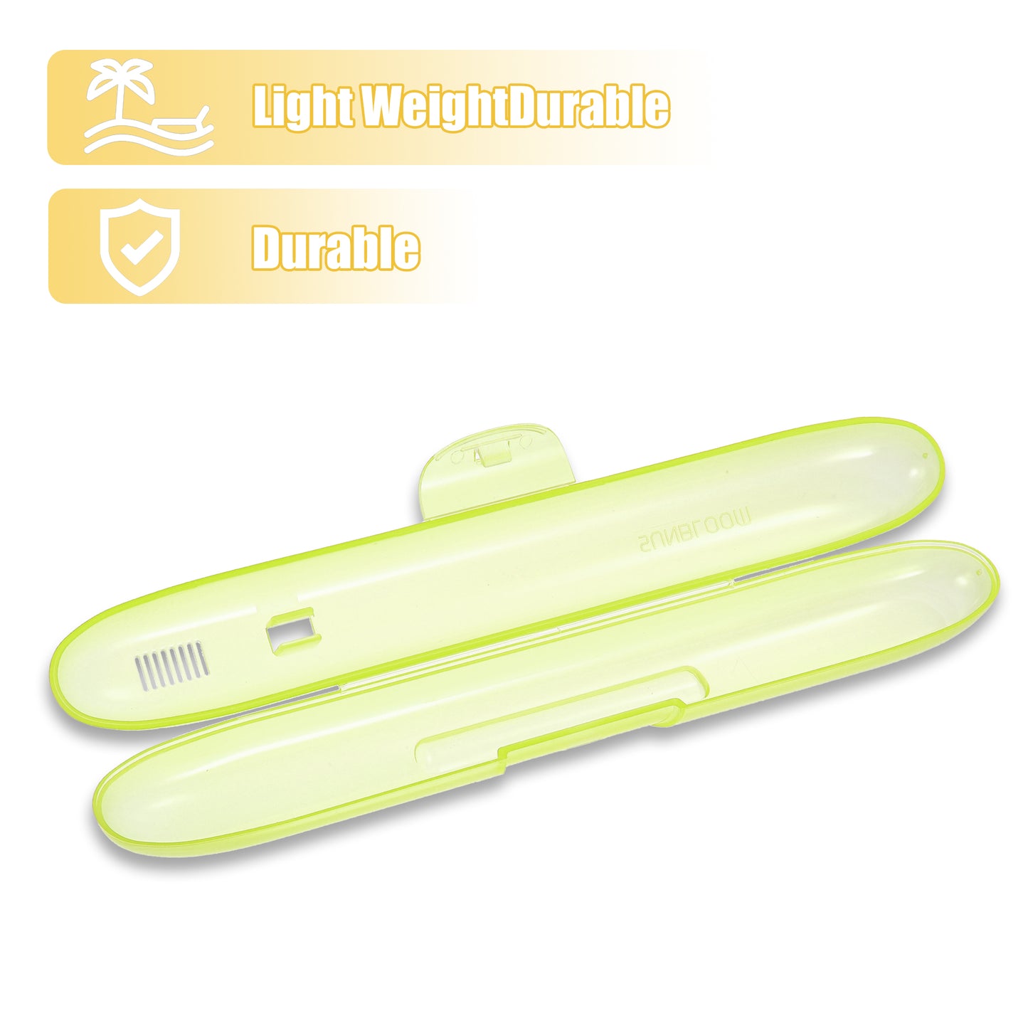 Estuche portátil para cepillos de dientes, de plástico, para viaje, 21,5 x 3 x 2,9 cm, amarillo