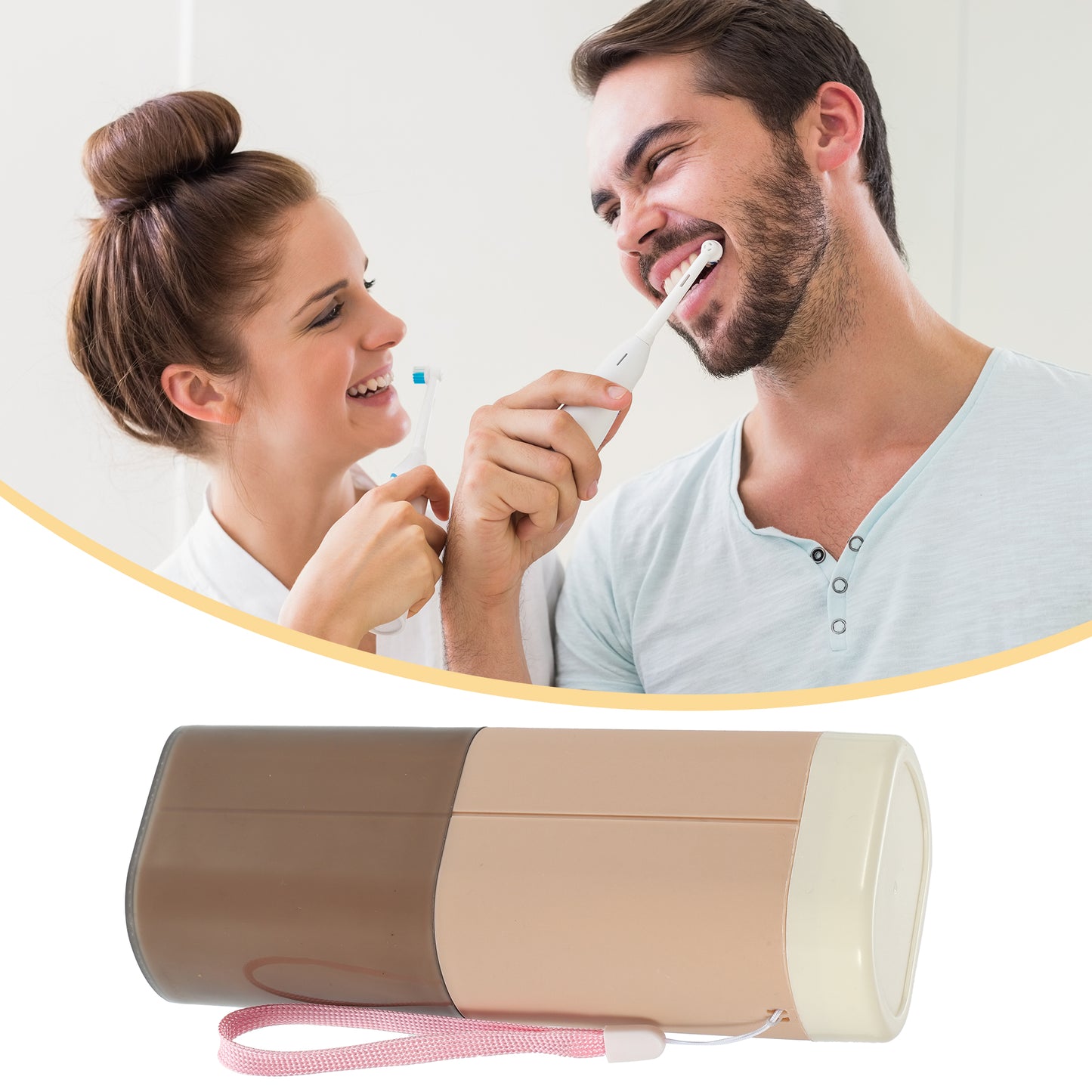 Estuche para cepillos de dientes de gran capacidad con vasos para viajes de negocios, 1 unidad, rosa y marrón.