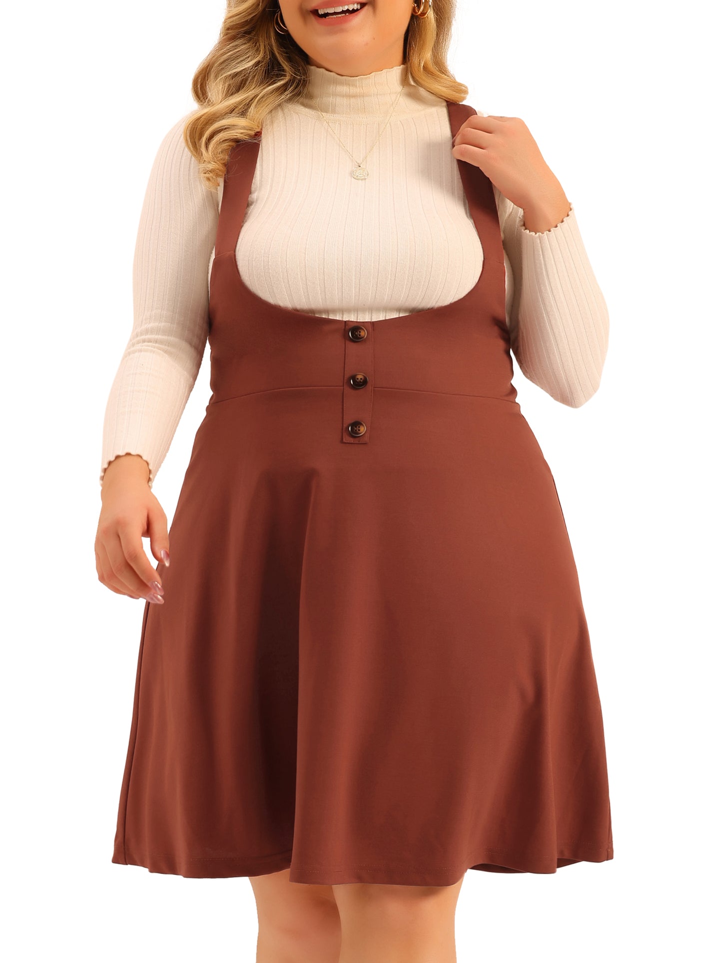 Women Plus Size Suspender Skirt Casual High Waist Detachable Strap Button Decor Overalls Dress