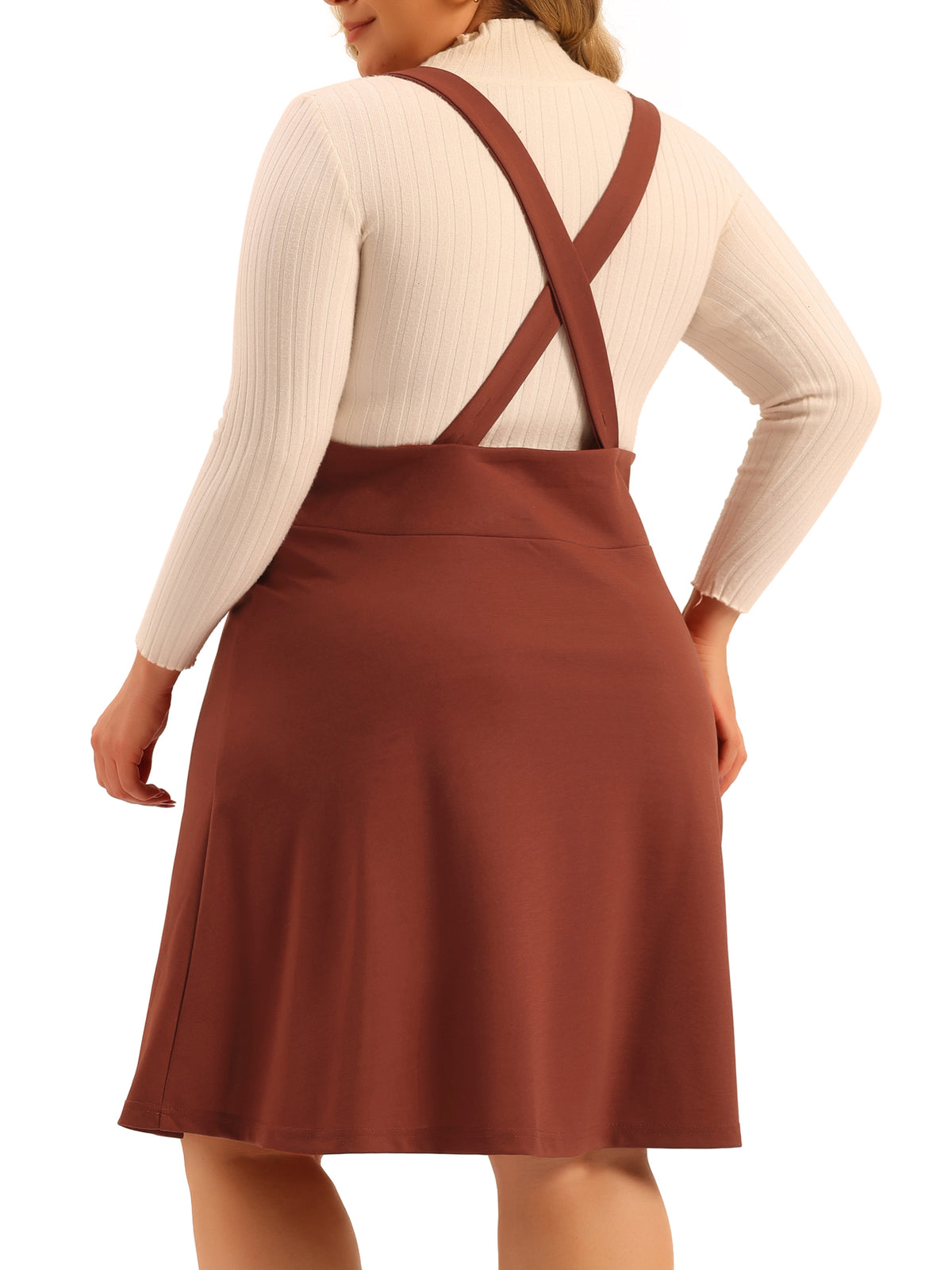 Women Plus Size Suspender Skirt Casual High Waist Detachable Strap Button Decor Overalls Dress
