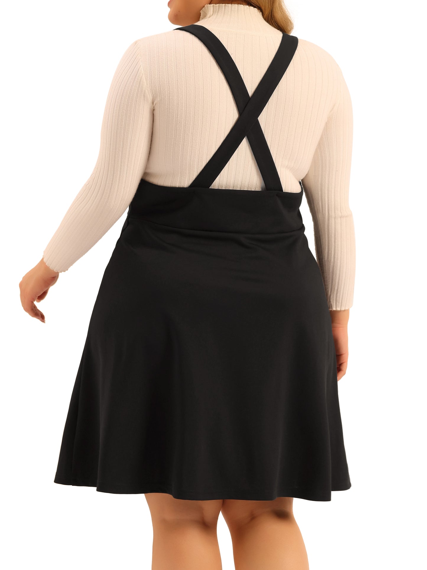 Women Plus Size Suspender Skirt Casual High Waist Detachable Strap Button Decor Overalls Dress