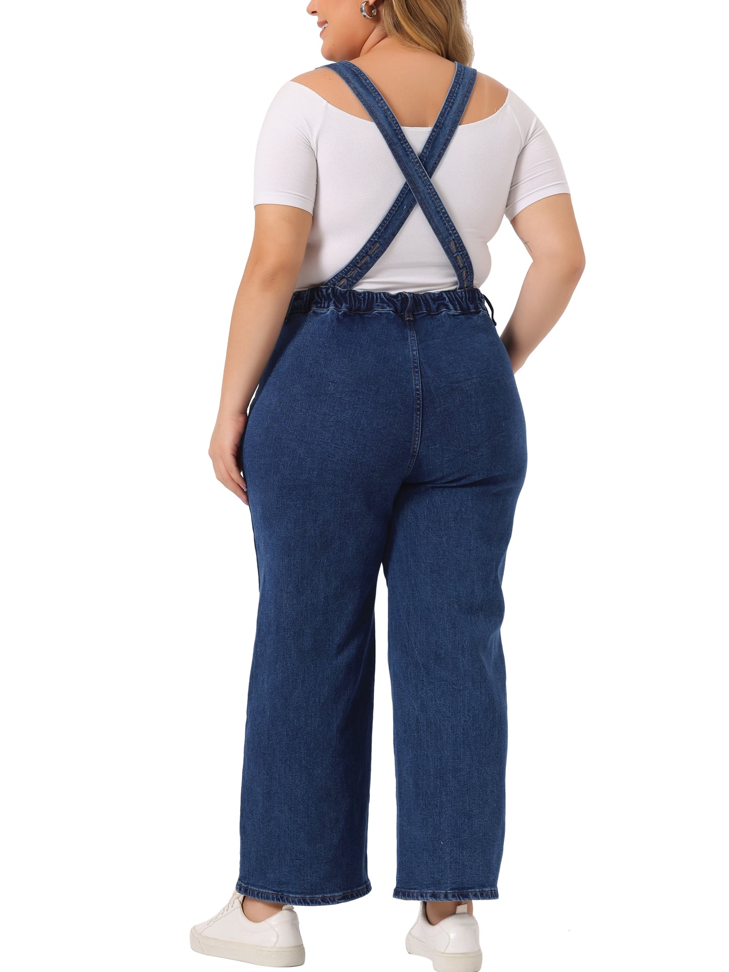Women Plus Size Overalls Denim Pants V Neck Strap Chambray Pants