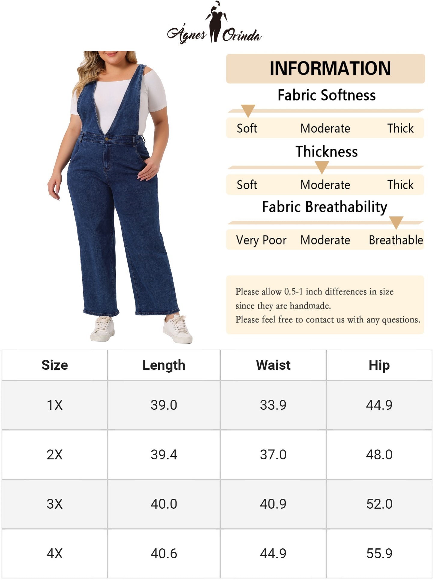 Women Plus Size Overalls Denim Pants V Neck Strap Chambray Pants