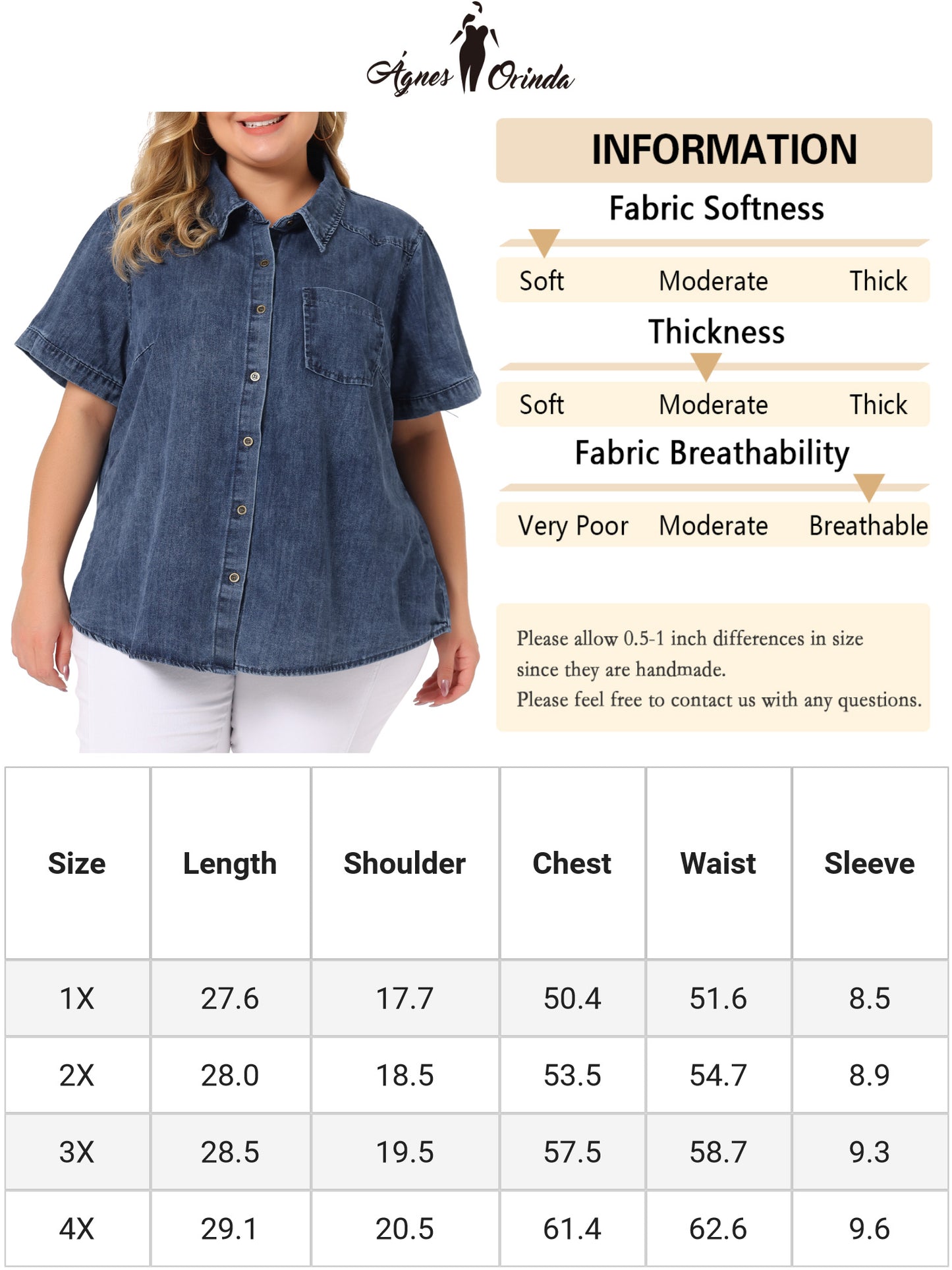 Women Plus Size Denim Shirt Jean Western Shirts Short Sleeve Button Down Top