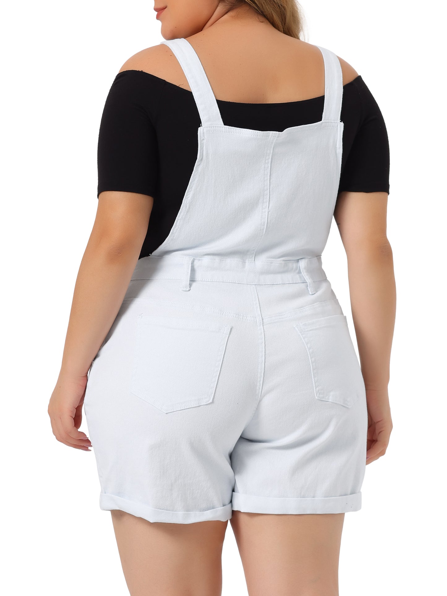 Mono de mezclilla con bolsillos y dobladillo enrollado para mujer, talla grande