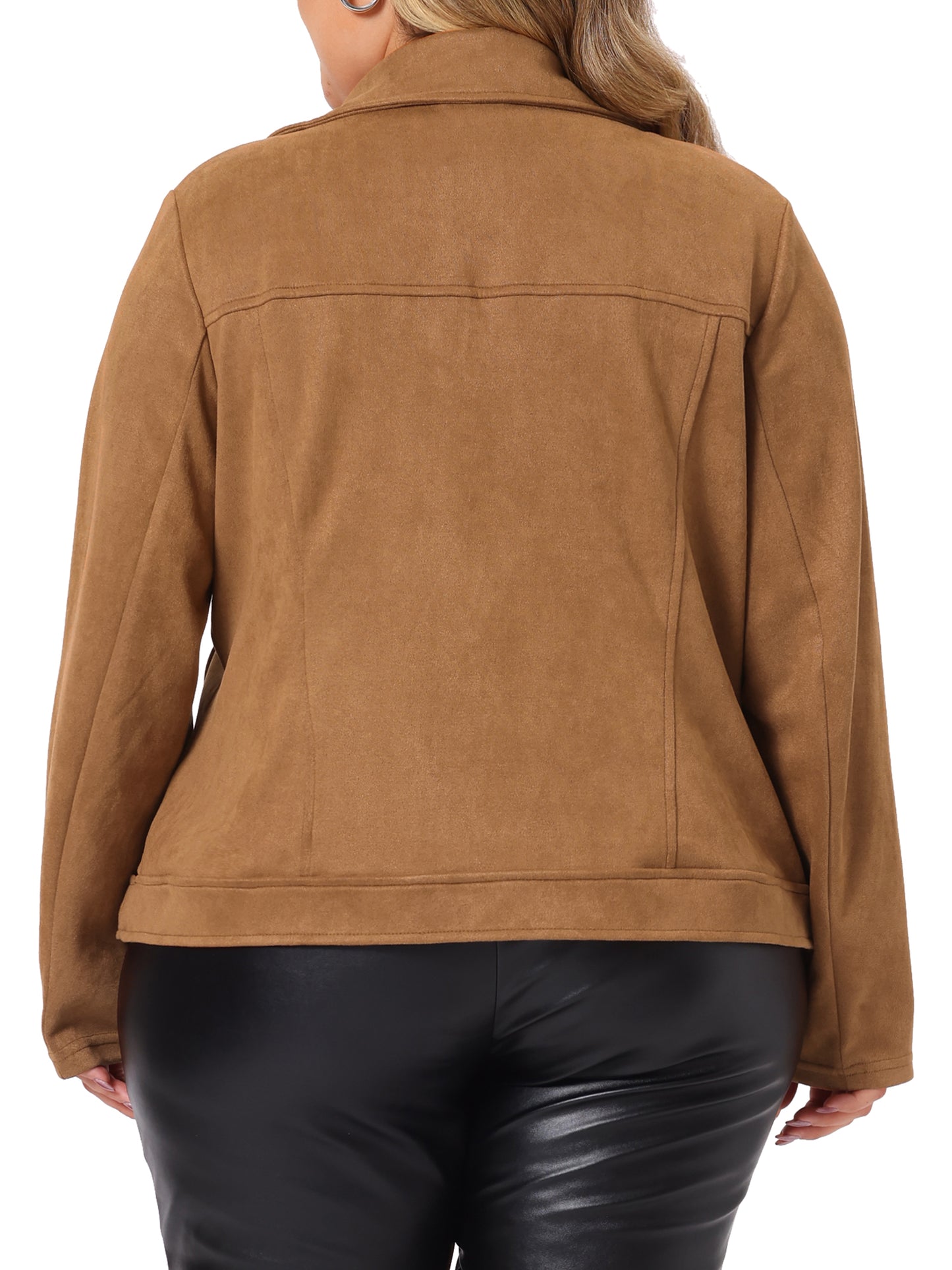 Women Plus Size Faux Suede Jacket Moto Biker Zipper Bomber Crop Coat Jacket