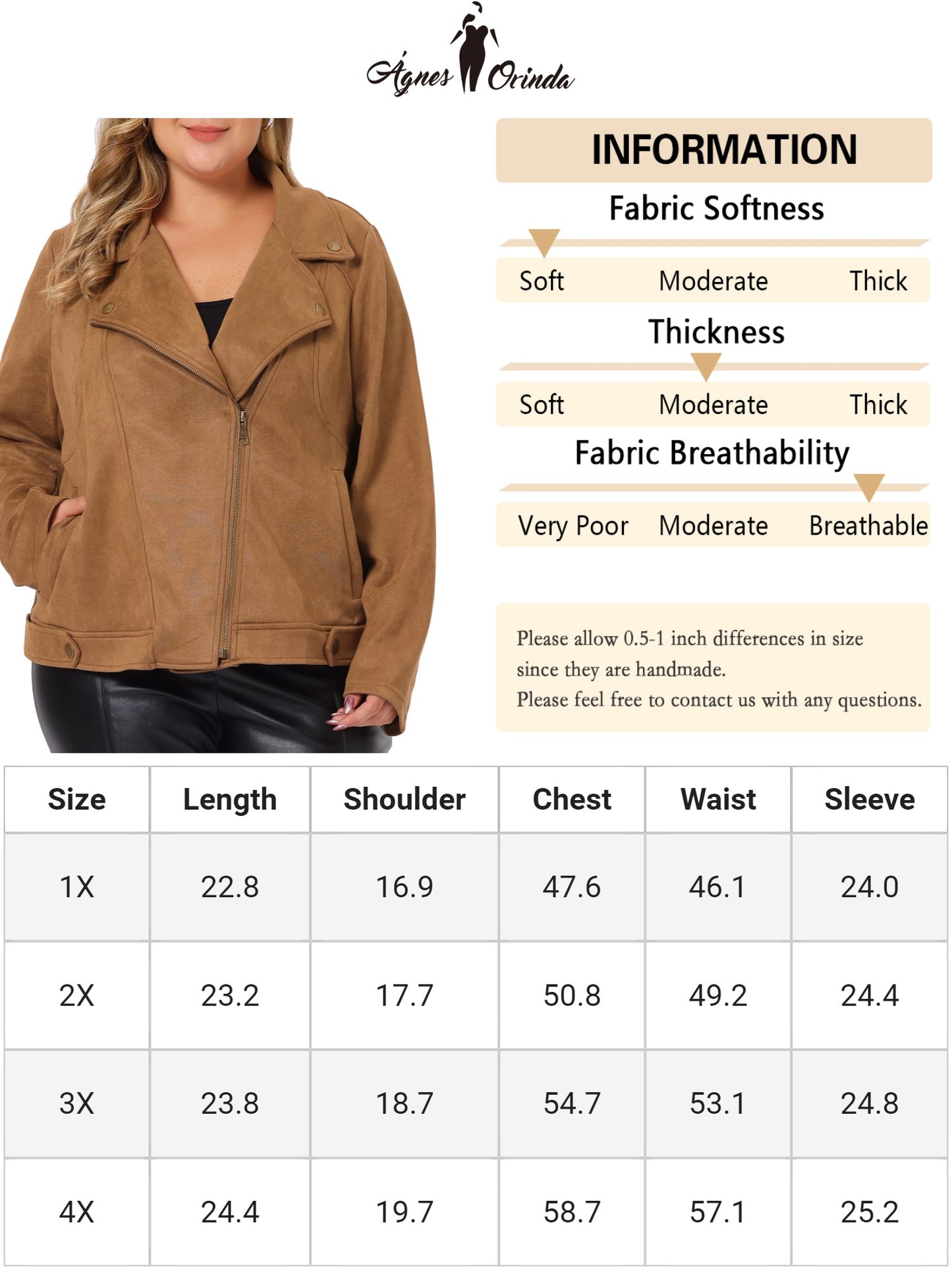 Women Plus Size Faux Suede Jacket Moto Biker Zipper Bomber Crop Coat Jacket