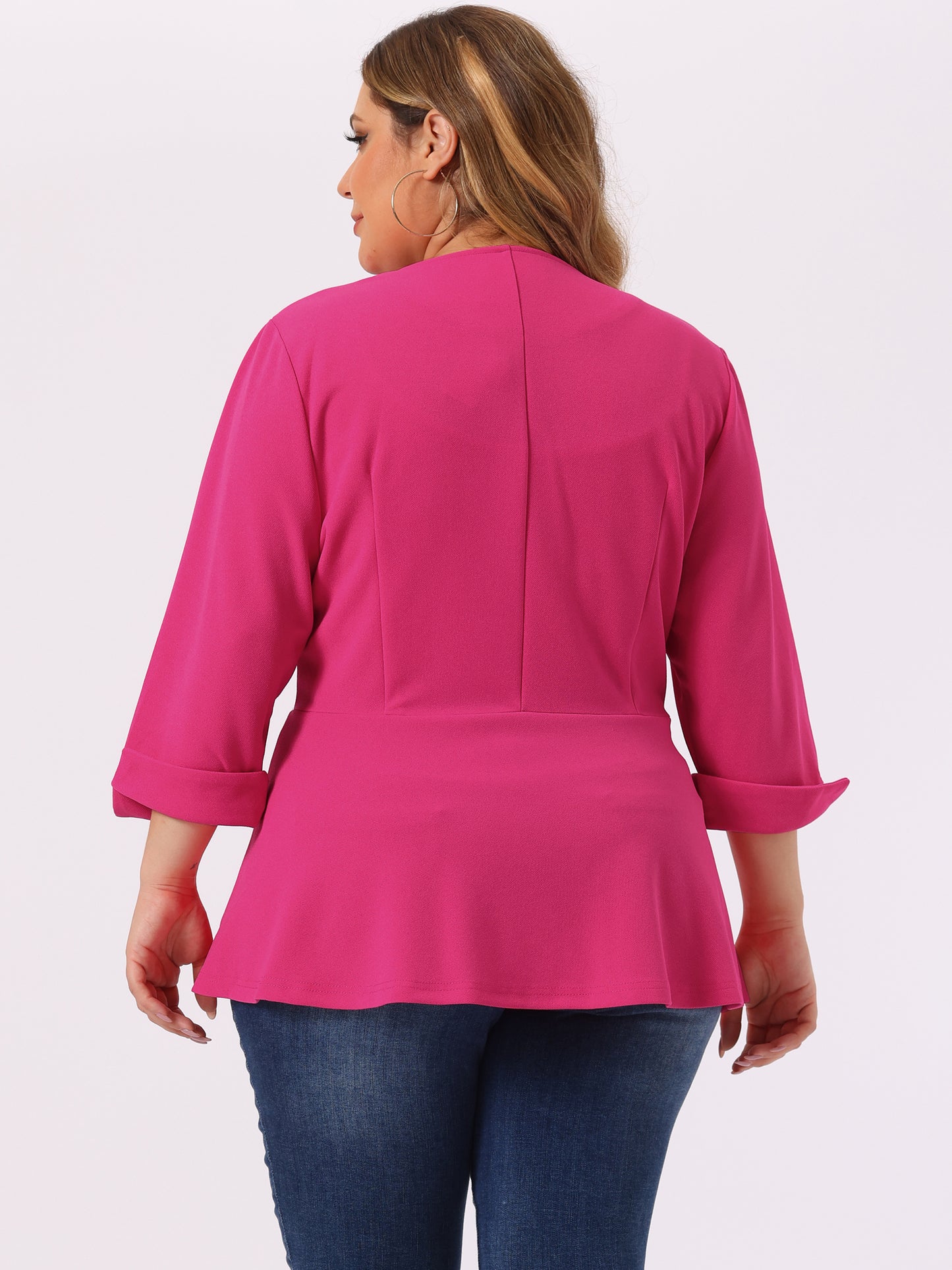 Women's Plus Size Casual Work Office Blazers Notched Lapel Button Peplum Blazer