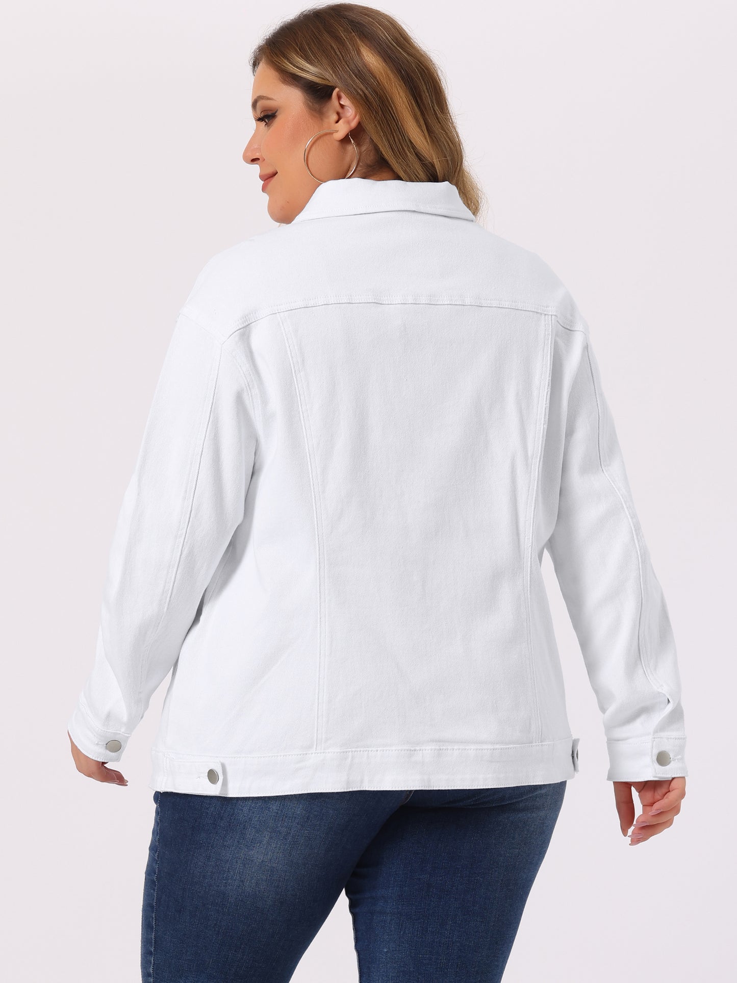 Women's Plus Size Jean Jacket Stitching Button Front Washed Denim Jacket