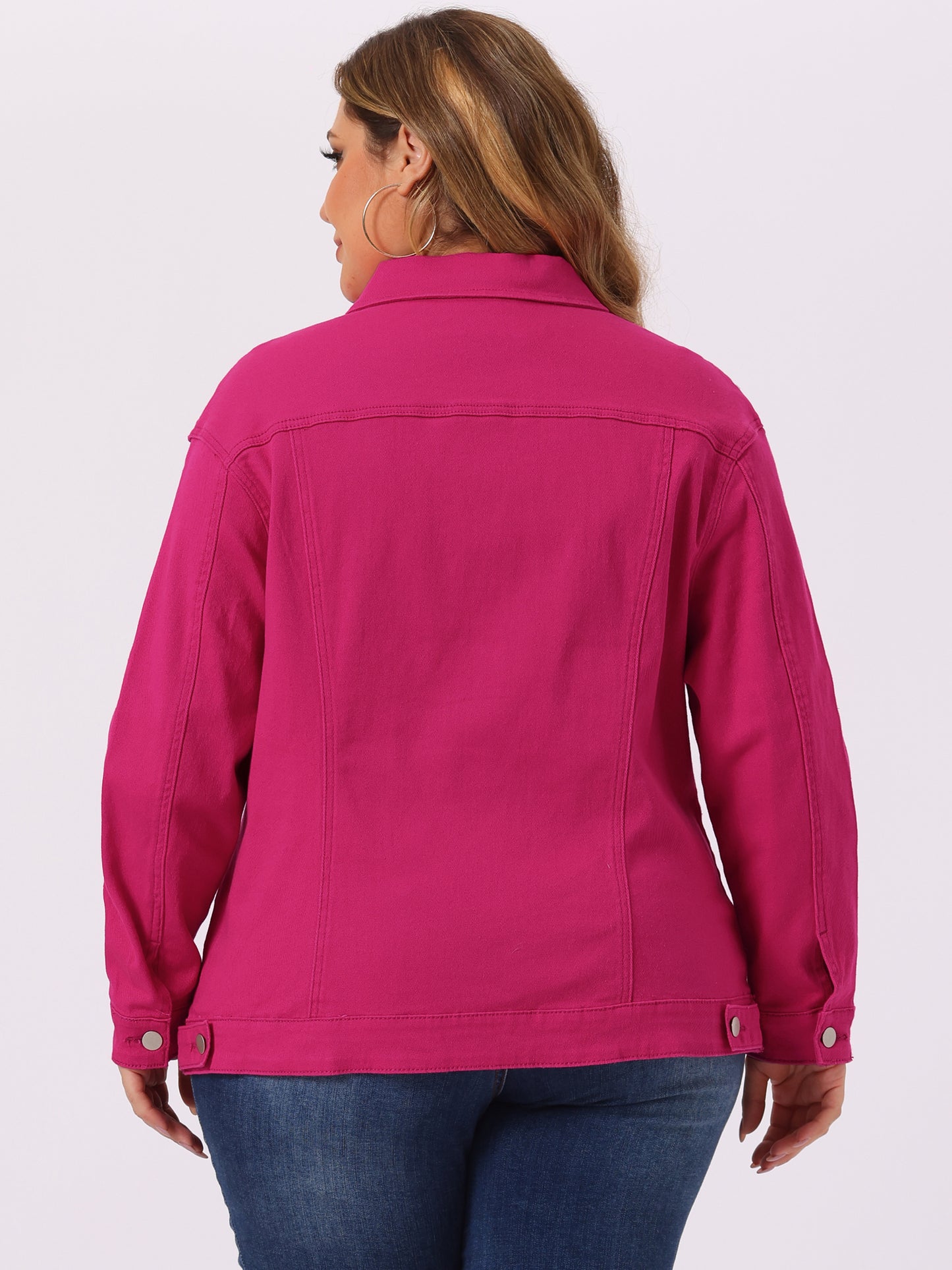 Women's Plus Size Jean Jacket Stitching Button Front Washed Denim Jacket