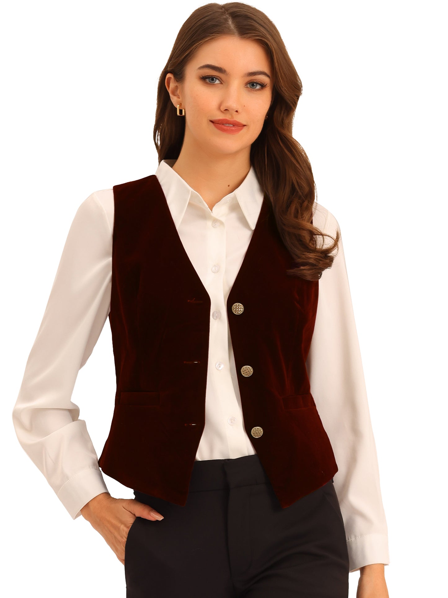 Women's Steampunk Waistcoat Velvet Button Down V-Neck Suit Vest