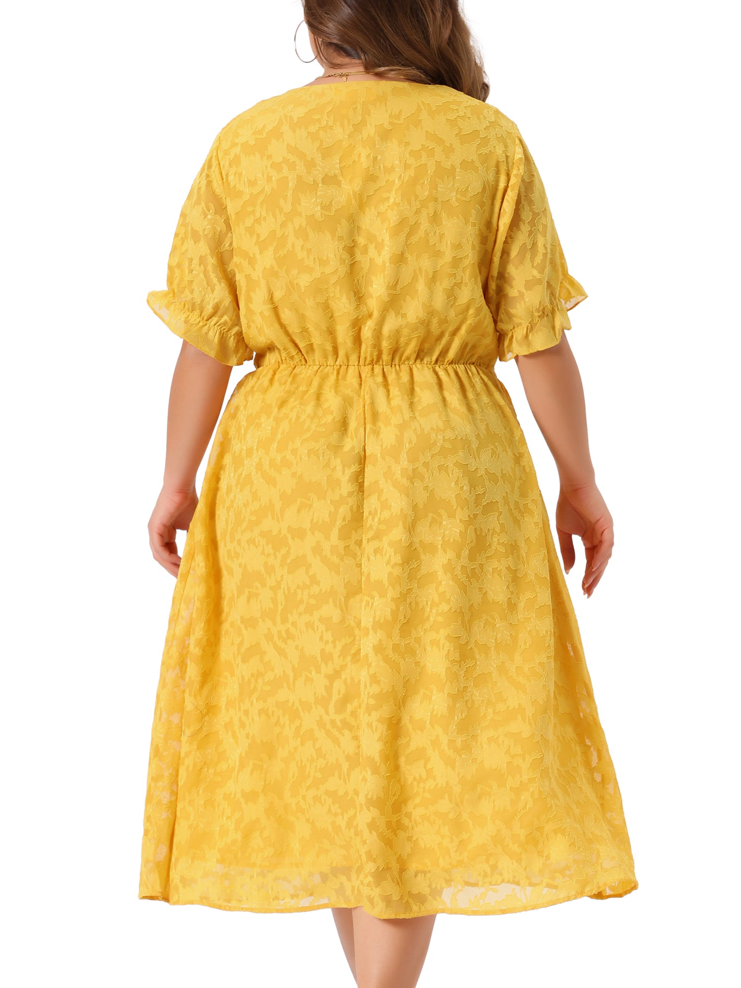 Women Plus Size Dress Casual V Neck Bubble Short Sleeve Semi Sheer Swing Flowy Summer Dresses
