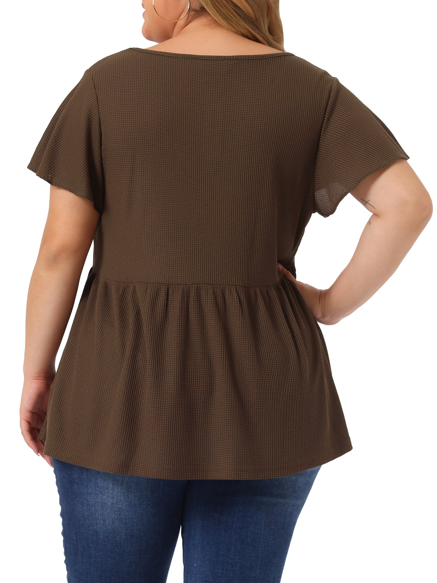 Women Plus Size Button Front Peplum Top