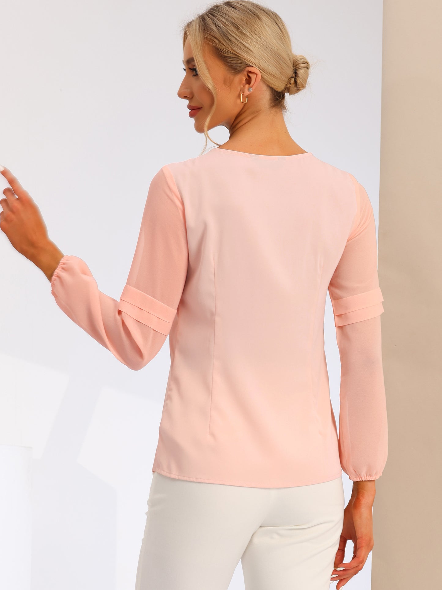 Women's Keyhole Neck Long Sleeve Business Casual Blouse Shirt