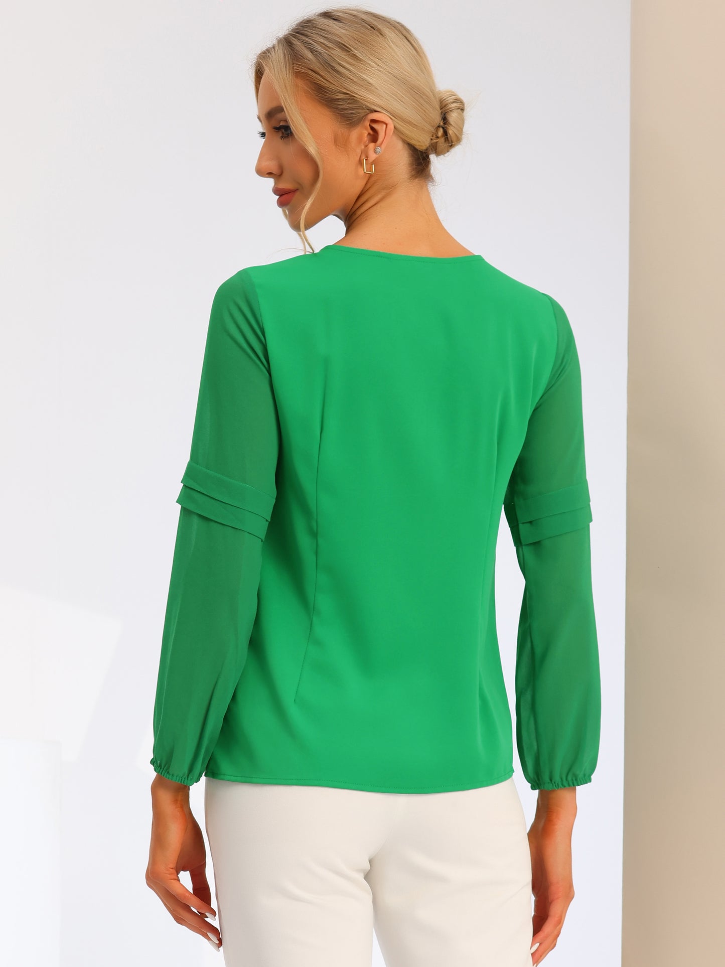 Women's Keyhole Neck Long Sleeve Business Casual Blouse Shirt