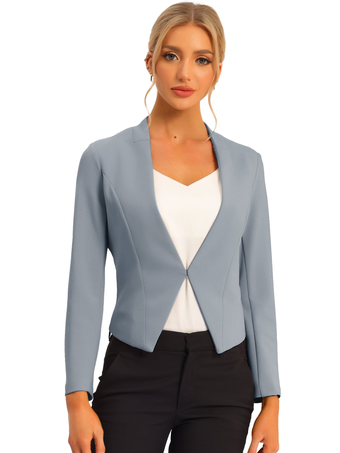 Women's Business Casual Collarless Cropped Blazer Jacket