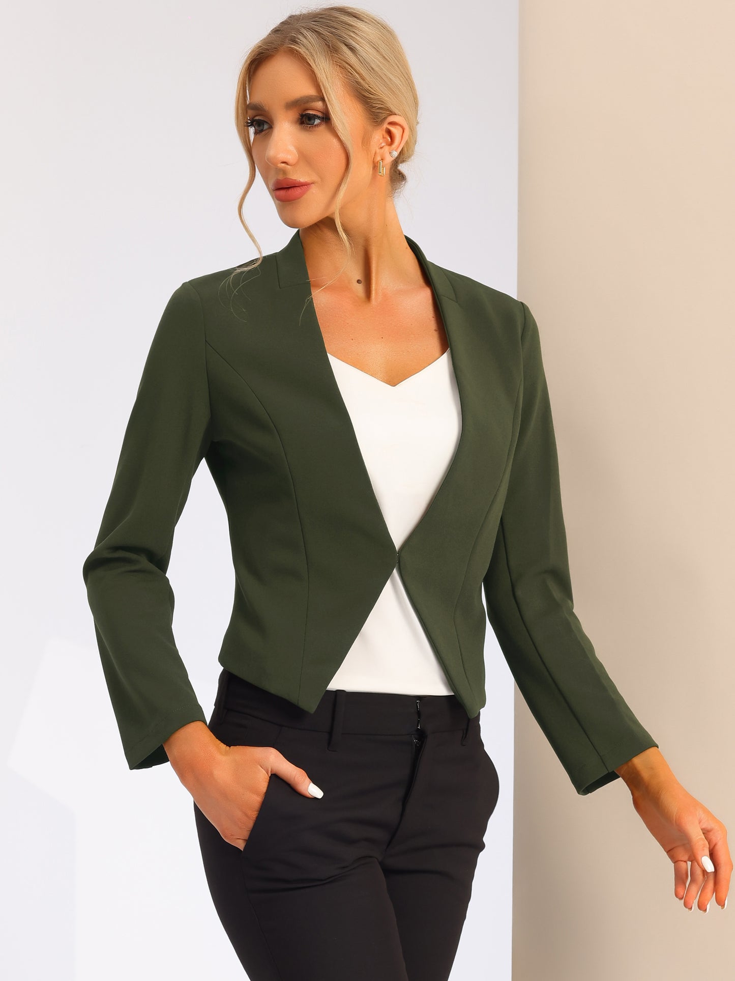 Women's Business Casual Collarless Cropped Blazer Jacket