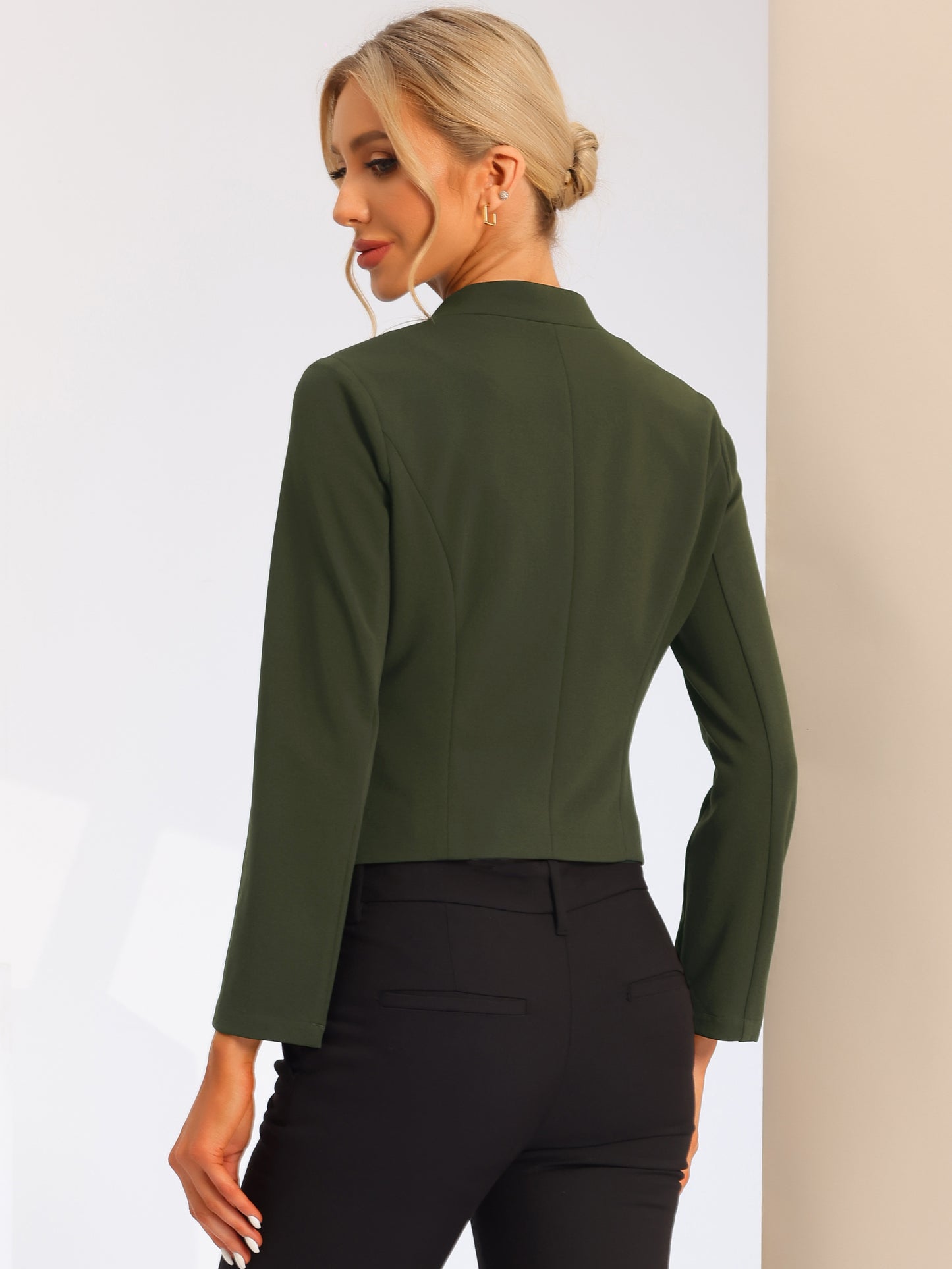 Women's Business Casual Collarless Cropped Blazer Jacket