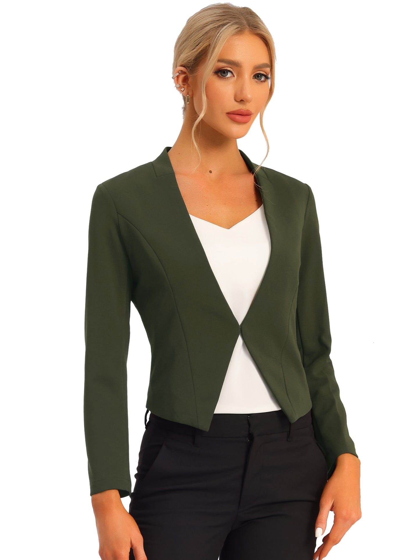 Women's Business Casual Collarless Cropped Blazer Jacket