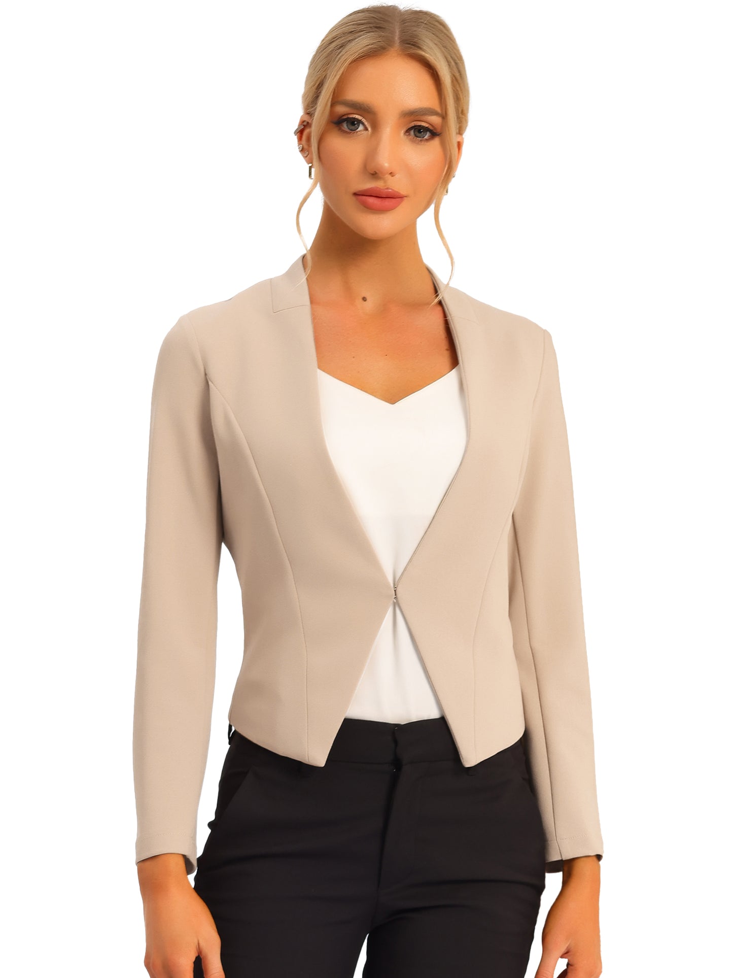 Women's Business Casual Collarless Cropped Blazer Jacket