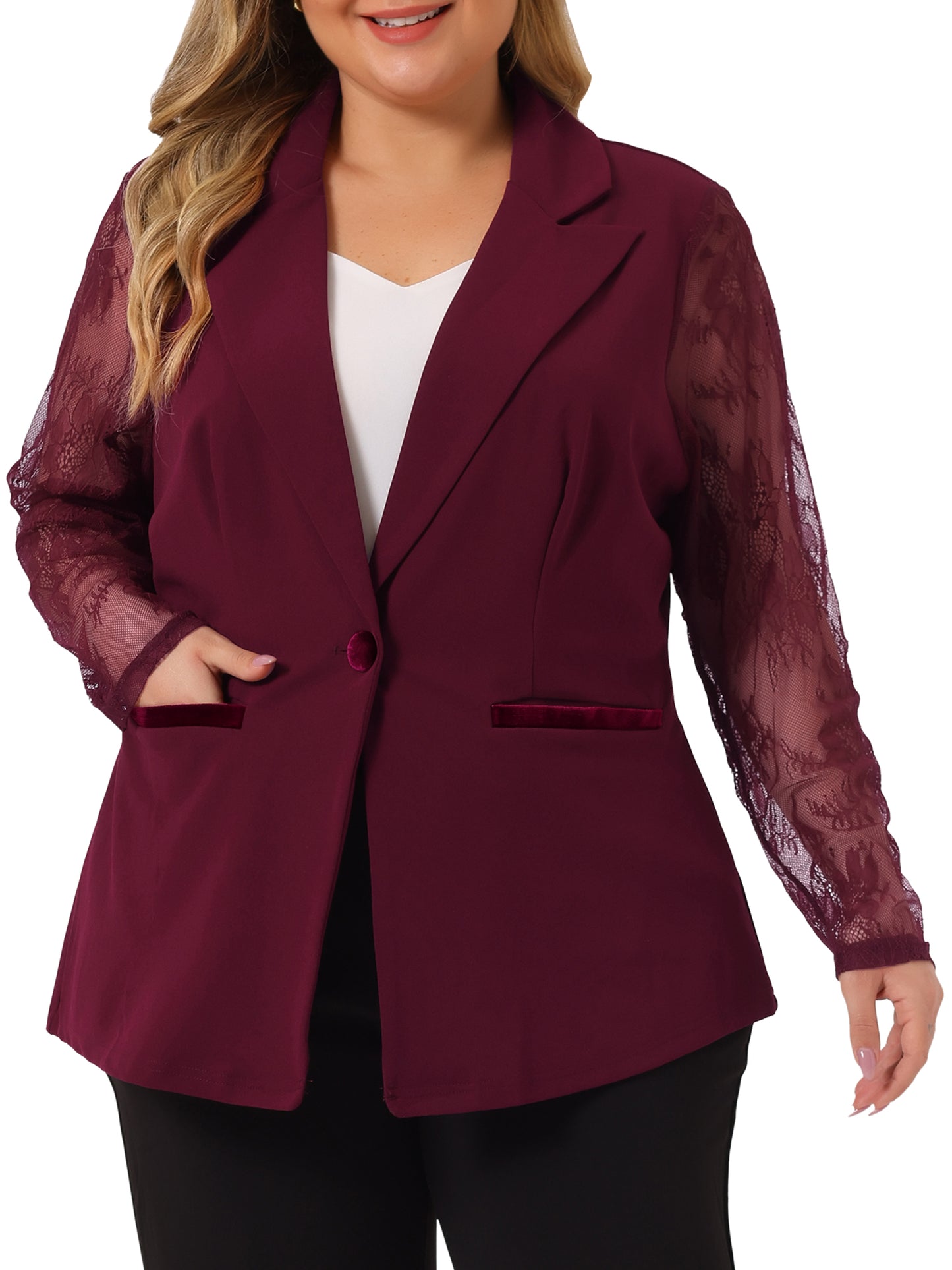 Women Plus Size Blazers Work Jackets Notch Lapel Lace Front Blazer Jackets