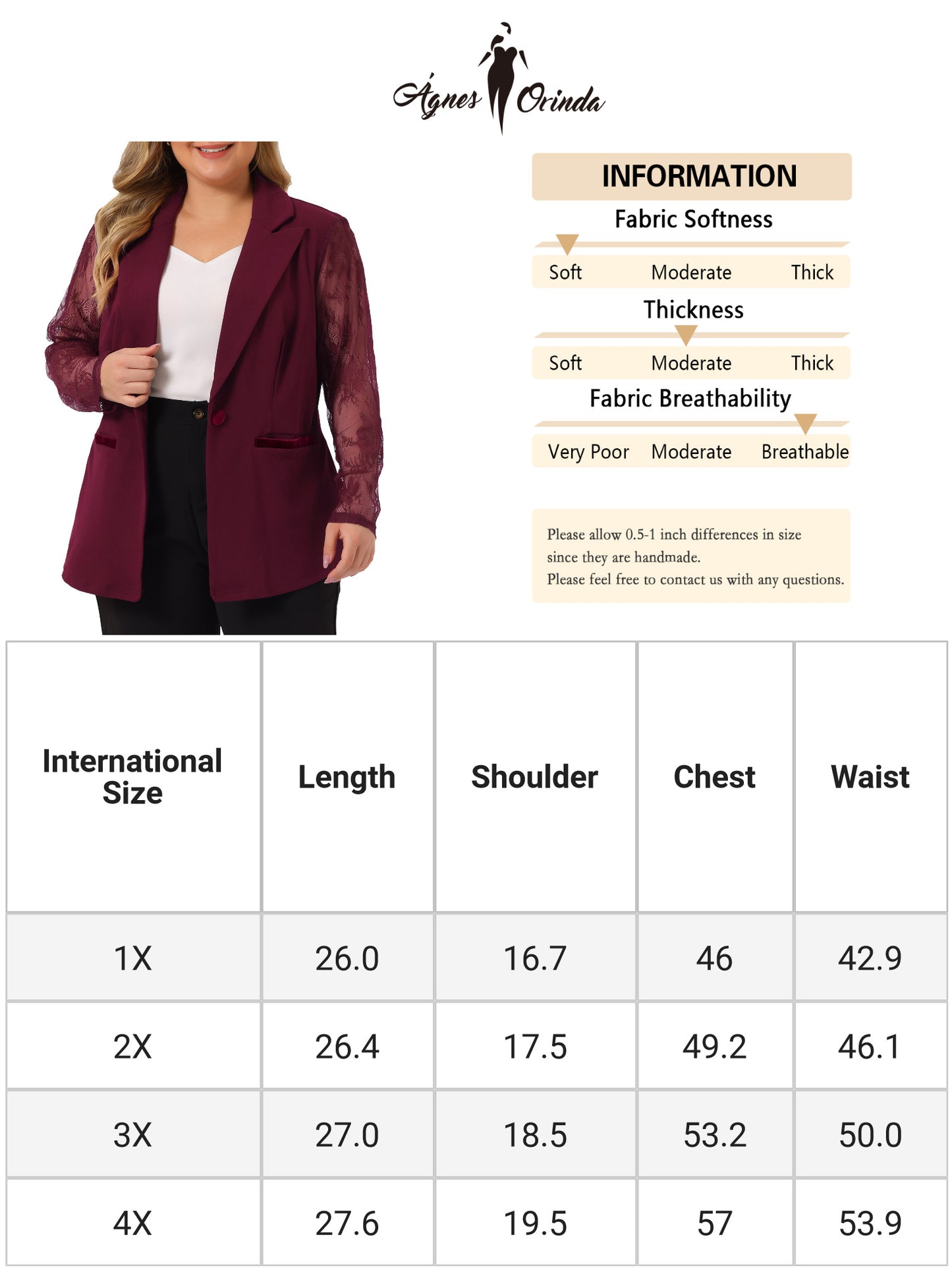 Women Plus Size Blazers Work Jackets Notch Lapel Lace Front Blazer Jackets