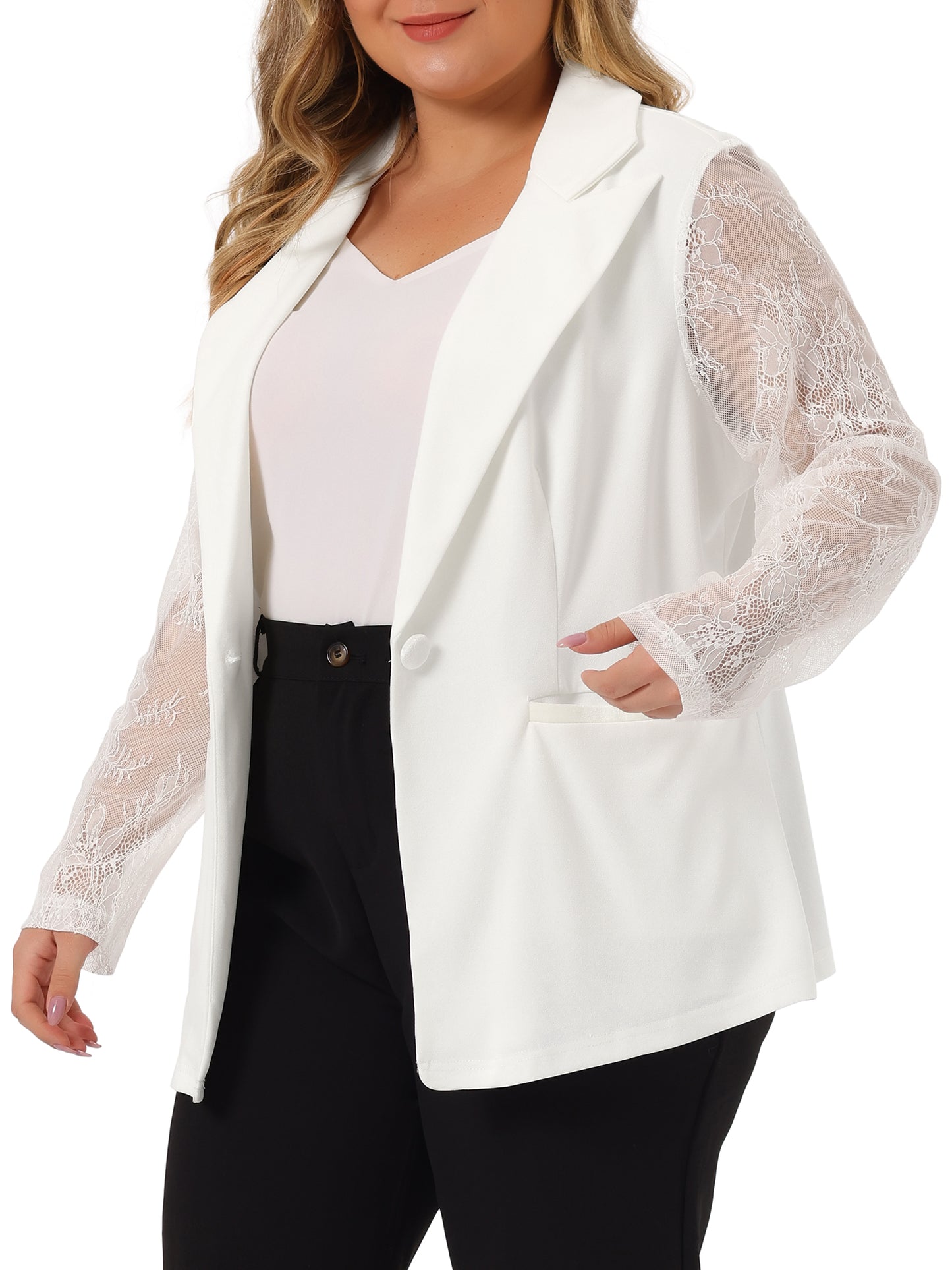 Women Plus Size Blazers Work Jackets Notch Lapel Lace Front Blazer Jackets