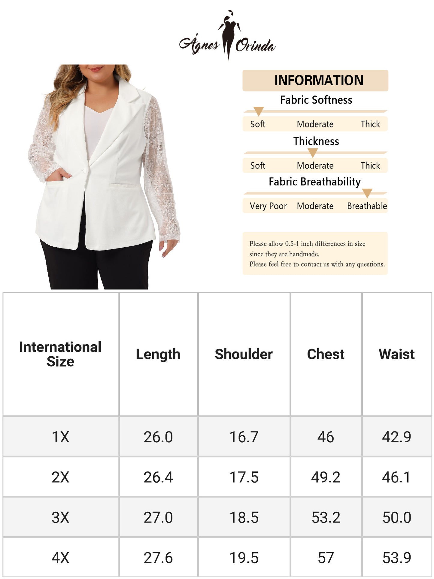 Women Plus Size Blazers Work Jackets Notch Lapel Lace Front Blazer Jackets