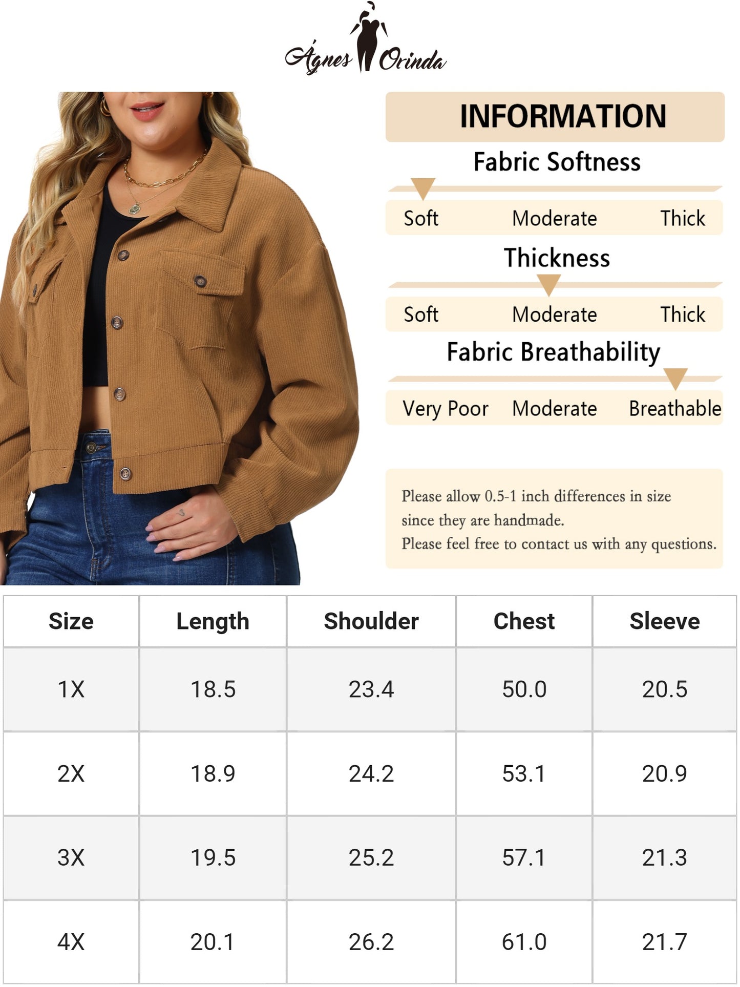 Women Plus Size Corduroy Cropped Jacket Button Down Long Sleeve Shirts Shacket Jacket