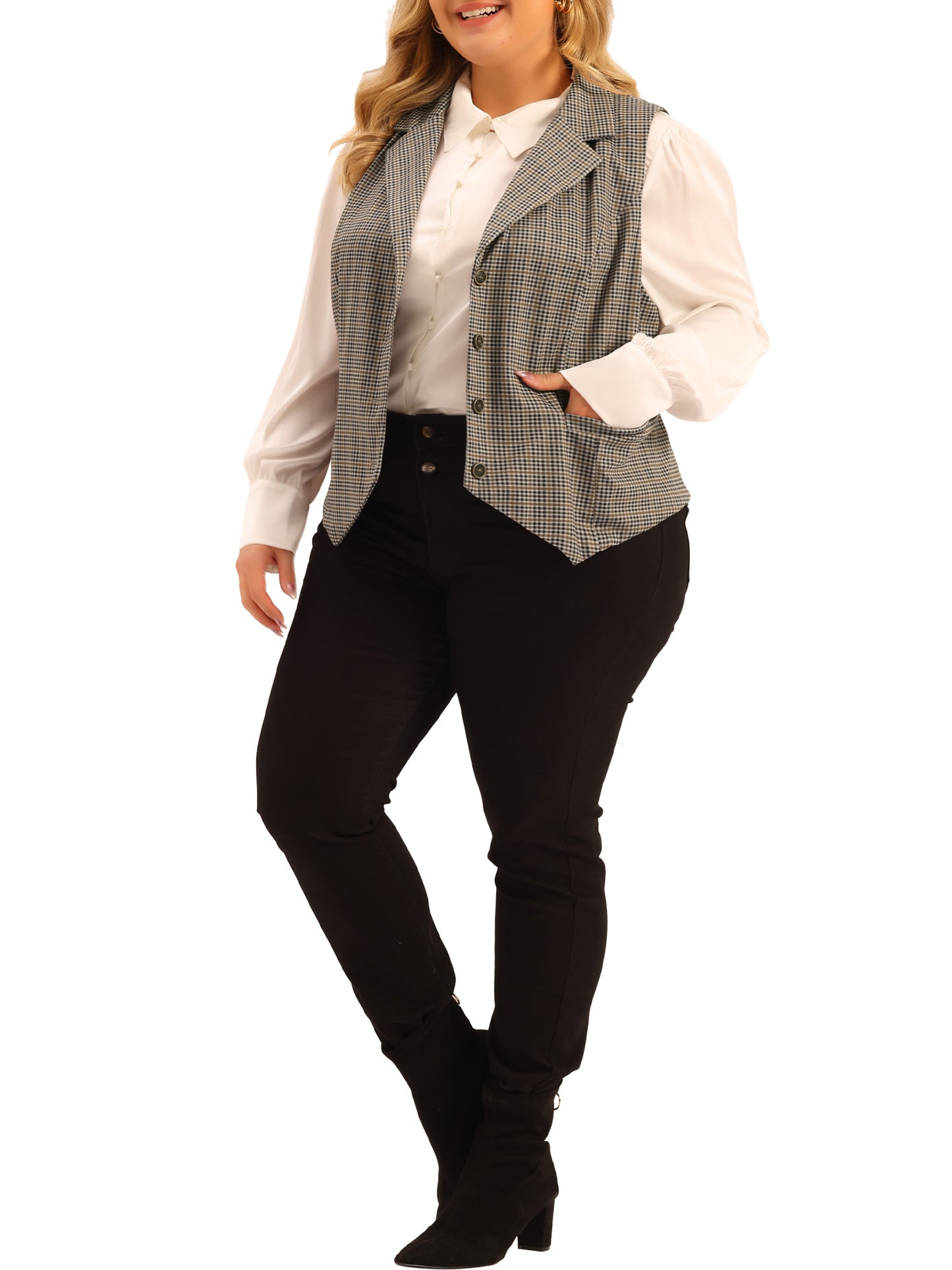 Women Plus Size Waistcoat Vest Vintage Retro Vest Button Steampunk Plaid Jacket