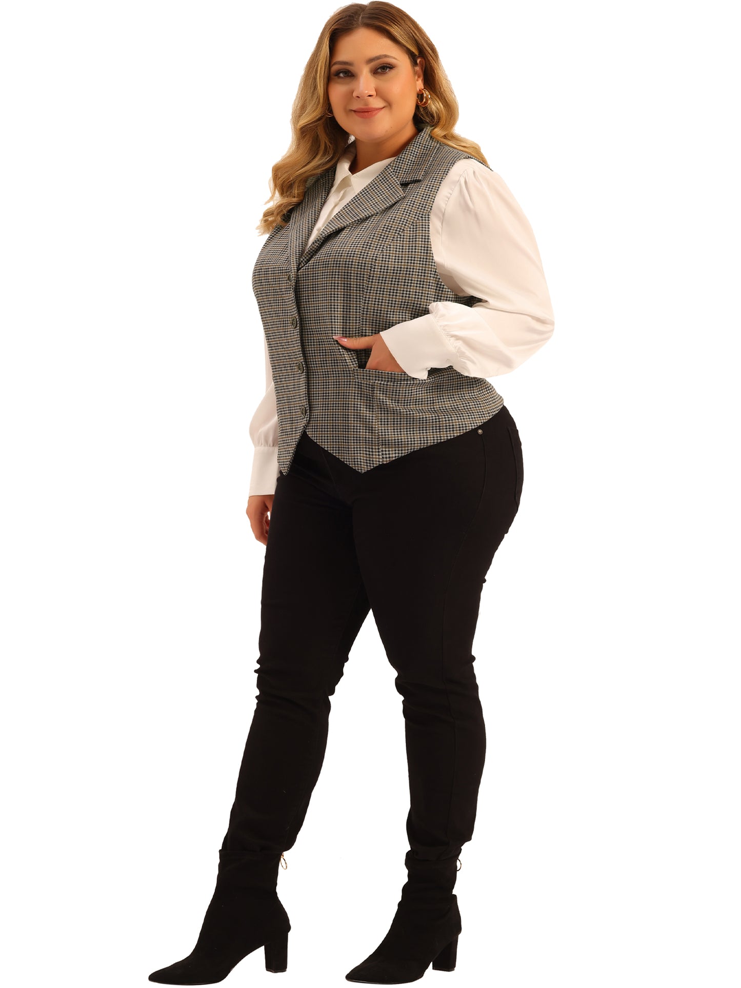 Women Plus Size Waistcoat Vest Vintage Retro Vest Button Steampunk Plaid Jacket